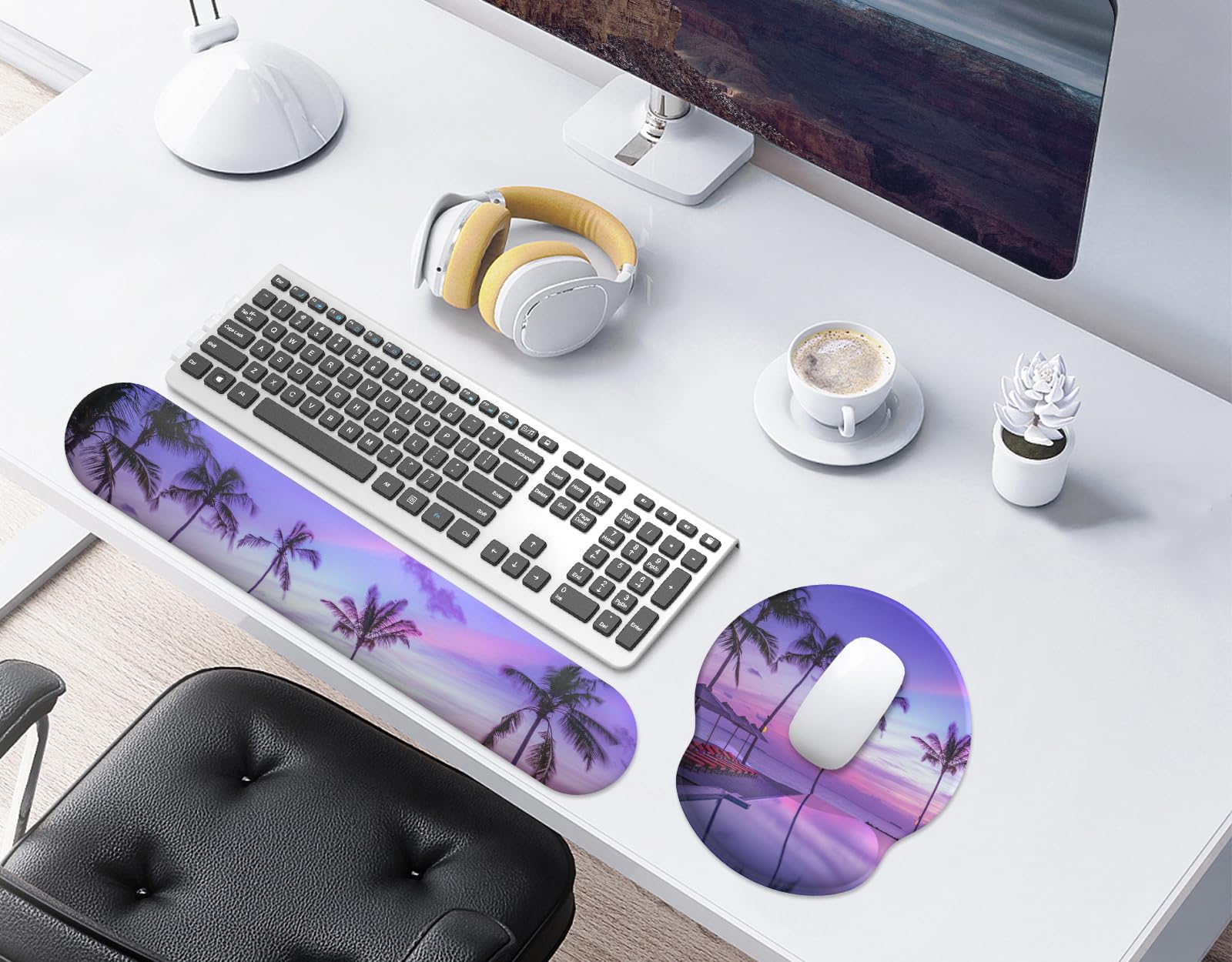 eulps Mouse Pad Wrist Support, Ergonomic Memory Foam Keyboard Wrist Pad & Gel Wrist Rest Set for