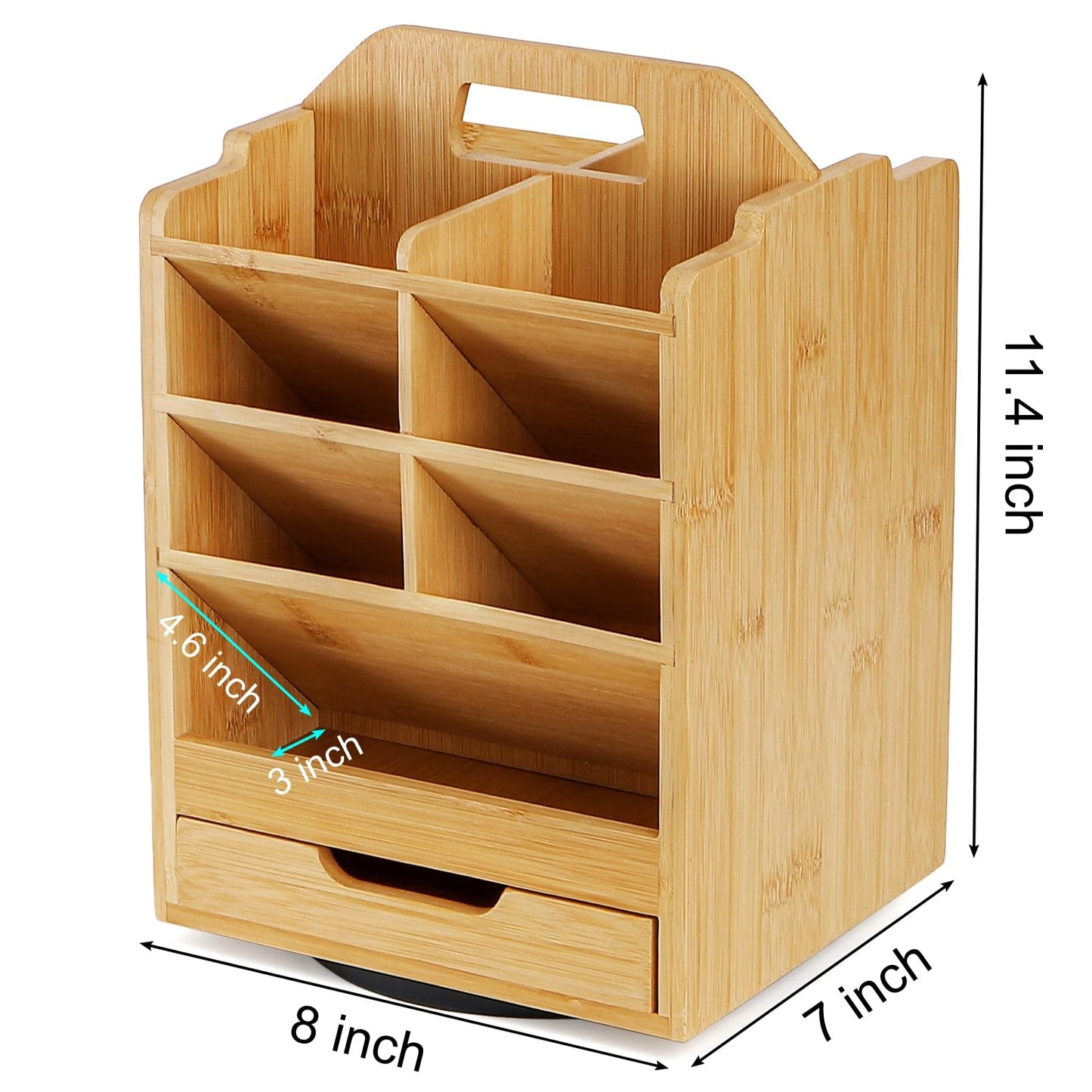 SOUJOY Bamboo Pen Holder Organizer, 360°Rotating Art Supply Storage Caddy, Hold 400+ Pencils, 15