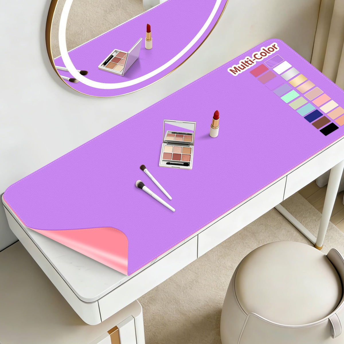 Makeup Mat for Vanity to Protect Desk Top, 31.5x15.7in, Purple and Pink