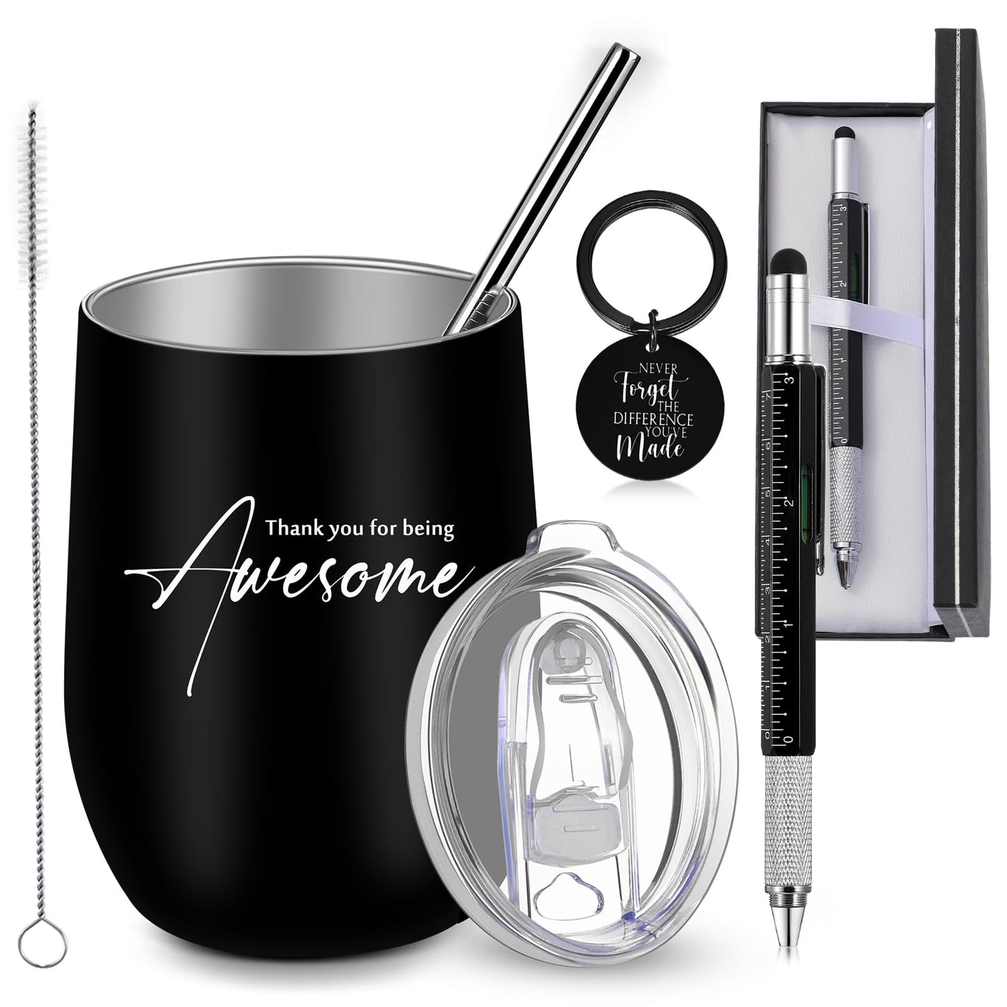 Teling 4 Pcs Thank You Gift for Men Tumbler Pen Keychain Set,Black