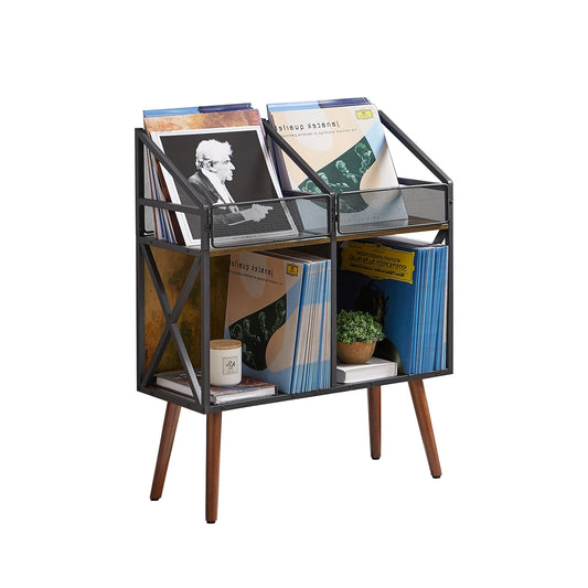 EYOCAL Vinyl Record Storage Holder Rack,250 LP Wooden Record Display Table for Albums Books
