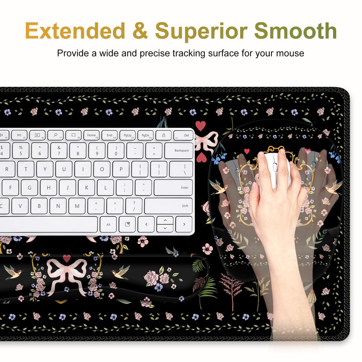 Mouse Pad with Wrist Support 4 in1 Set, XXL Big Game Mousepad + Keyboard Wrist Rest + Mouse Wrist