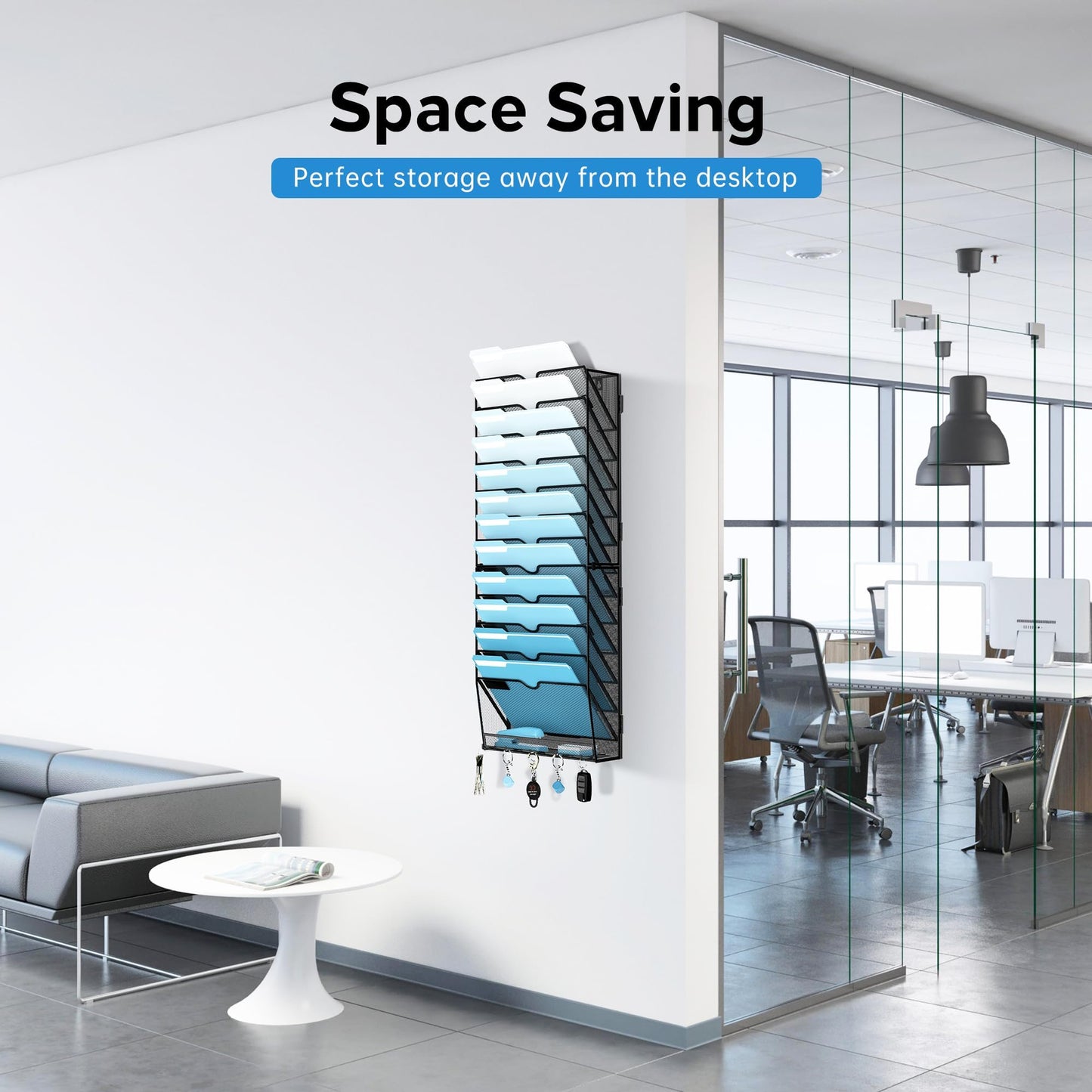 13-Tier Hanging Wall File Organizer with Hooks for Office Organization