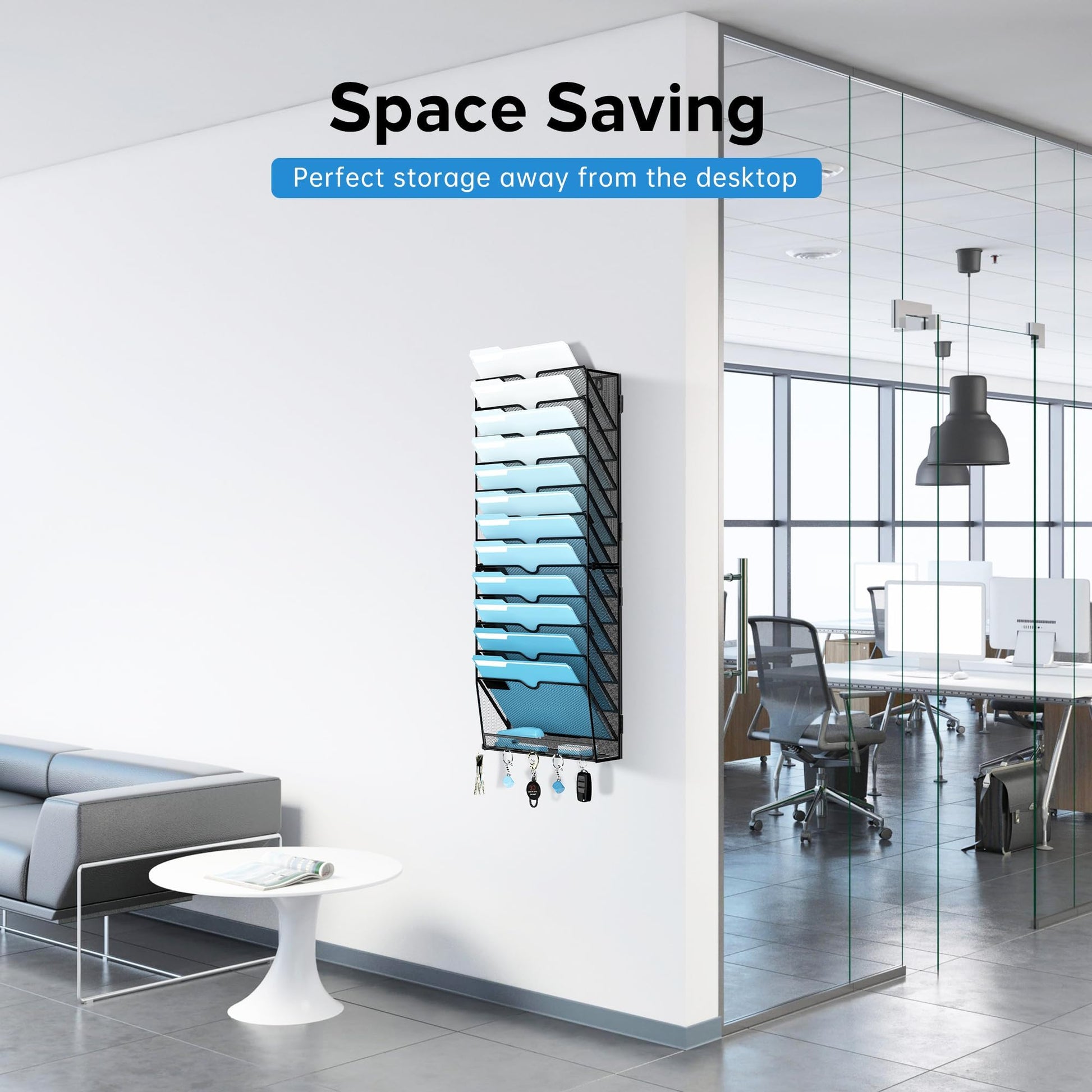 13-Tier Hanging Wall File Organizer with Hooks for Office Organization