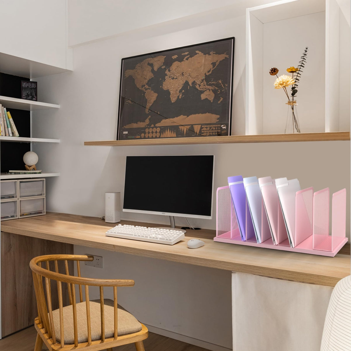 Kuntine.B 7-Section Upright Desk File Organizer Pink 2 Pack