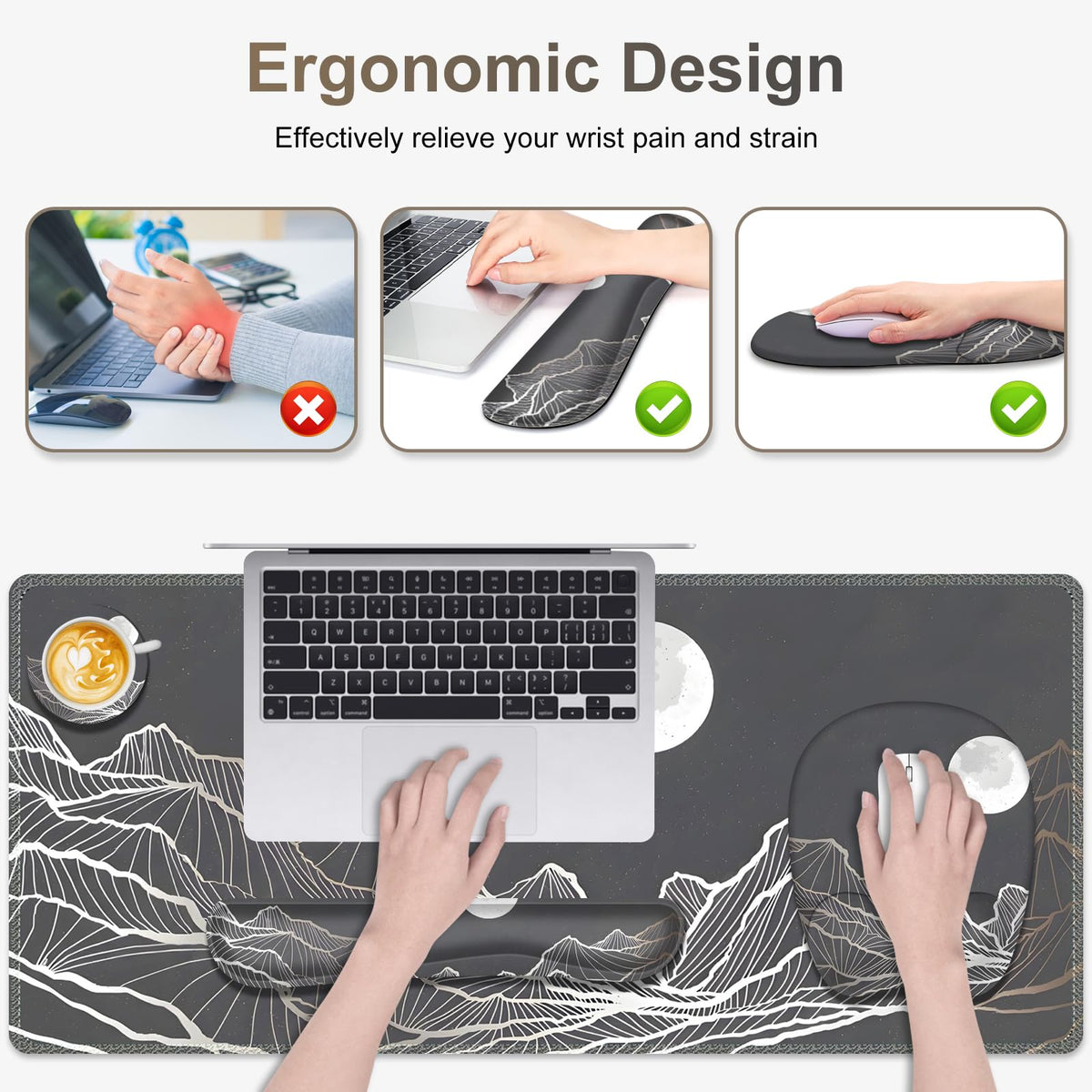 Large Mouse Pad, Keyboard Wrist Rest Set, Ergonomic Mouse Pad with Wrist Support, Desk Mat with
