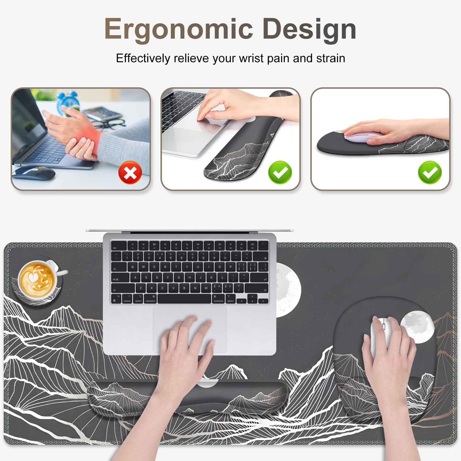 Large Mouse Pad, Keyboard Wrist Rest Set, Ergonomic Mouse Pad with Wrist Support, Desk Mat with