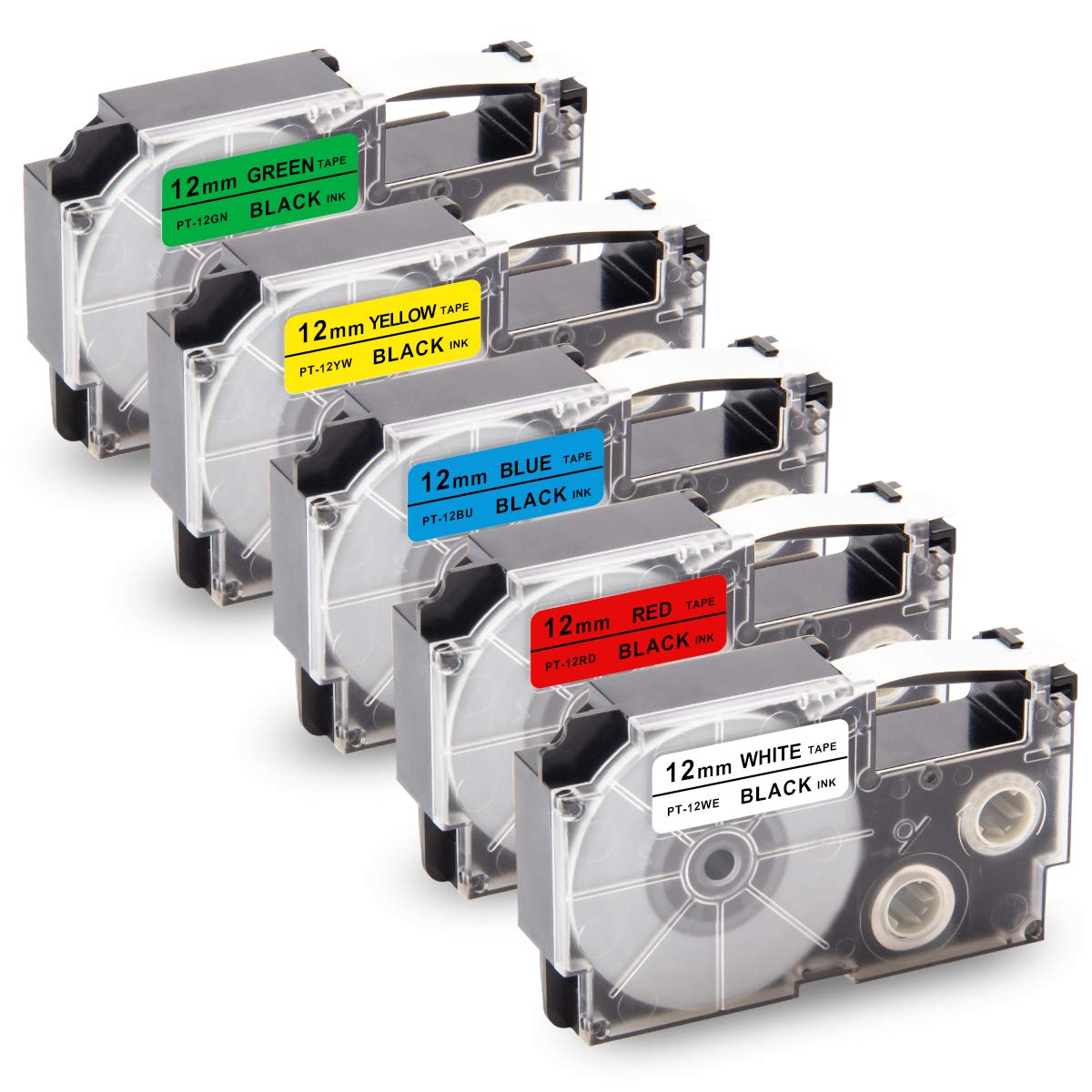 Unismar 5-Pack for Casio XR-12WE XR-12RD XR-12BU XR-12YW XR-12GN Label Tape
