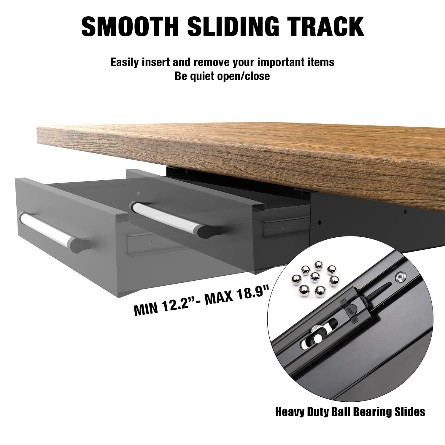 UNITEDPOWER Under Desk Drawer Storage, Pull-Out Office Hidden Counter Drawer, Metal Sliding