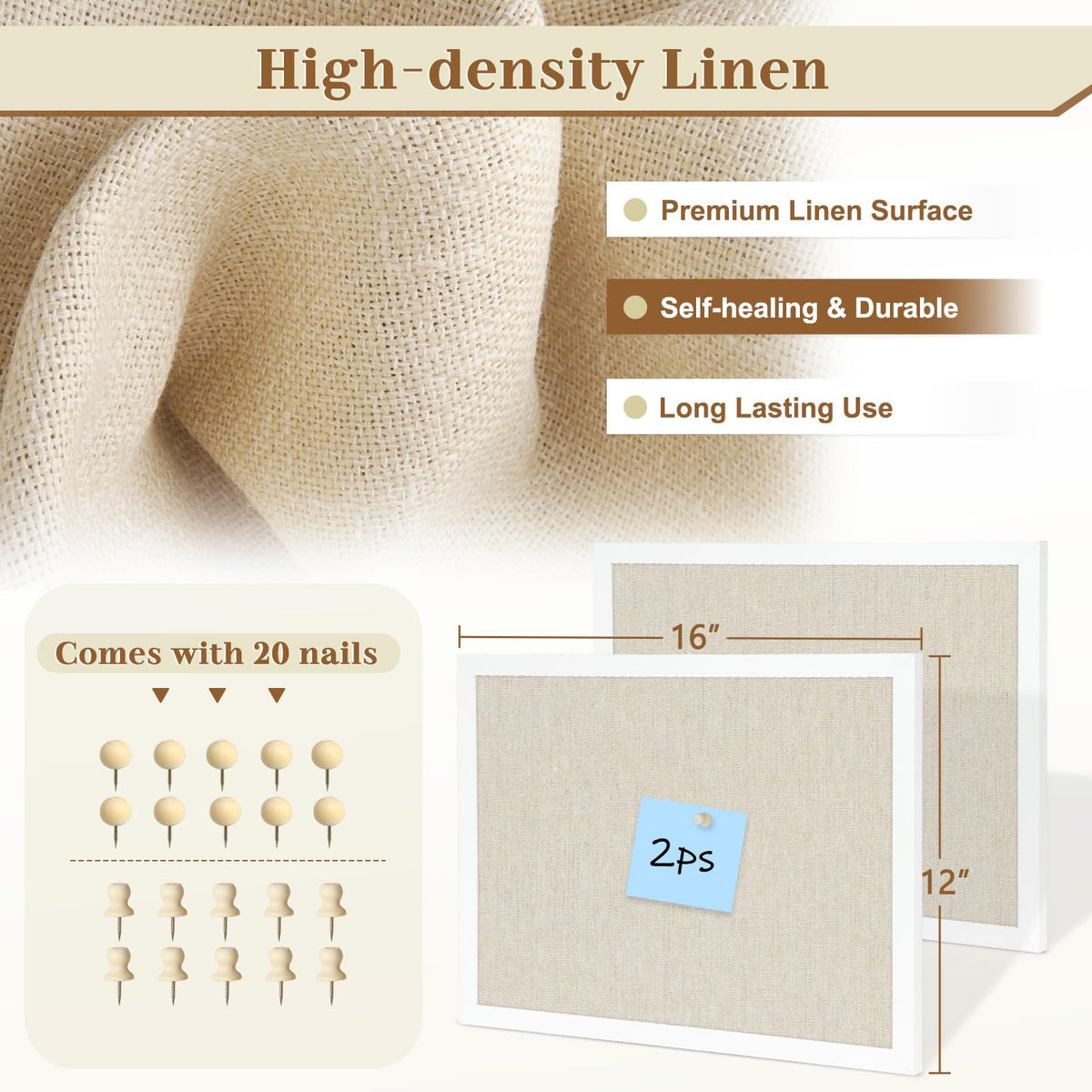AMUSIGHT 2-Pack Double-Sided Wood Framed Cork Board with Linen, 16" x 12"