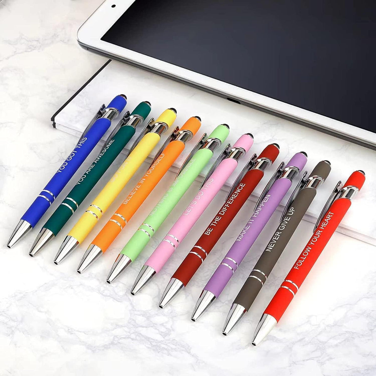 Greengines 20 PCS Inspirational Pens Bulk with Stylus Tip Gifts Black Ink