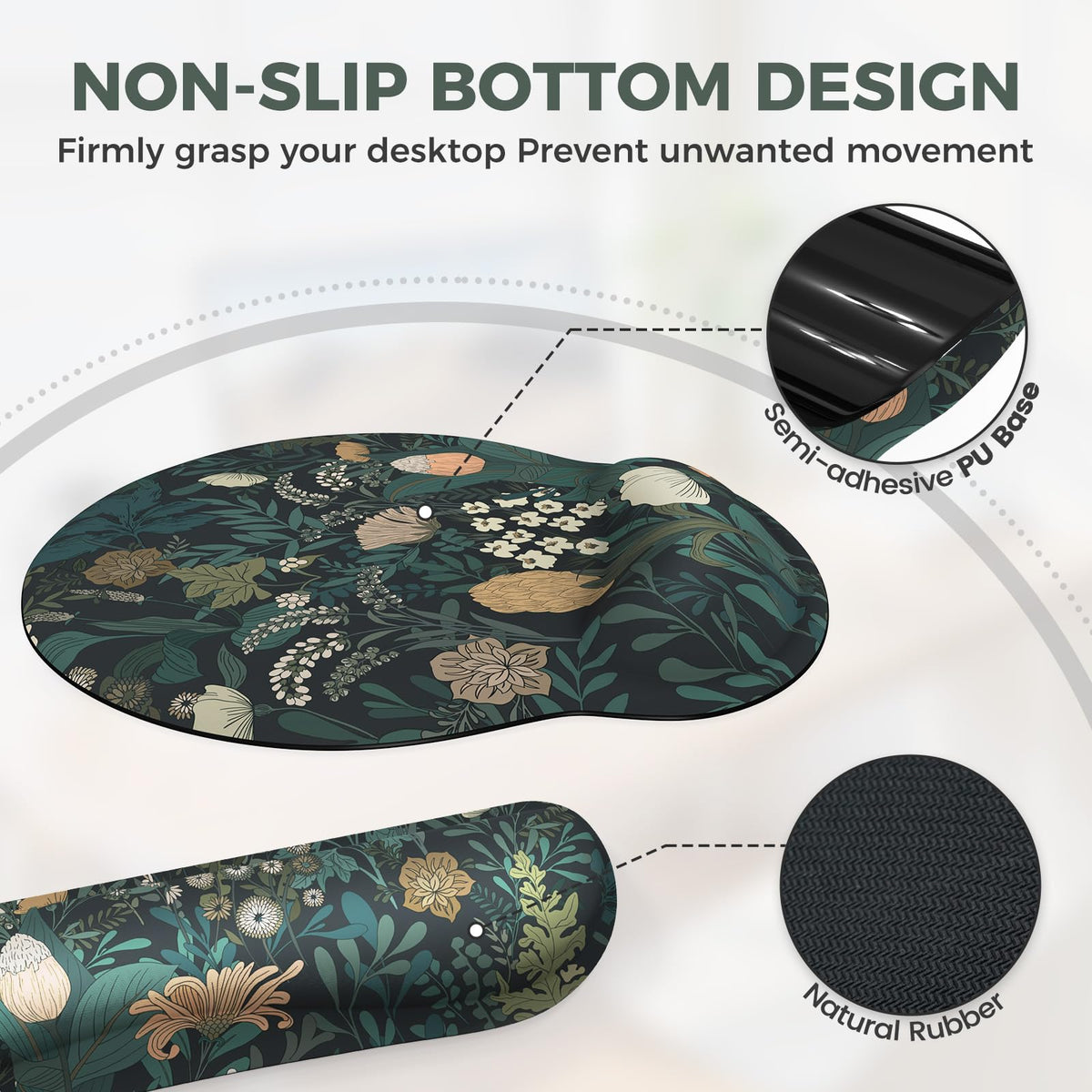 iCasso Desk Cover Mat, 4in1 Floral Large Mouse Pad with Wrist Rest