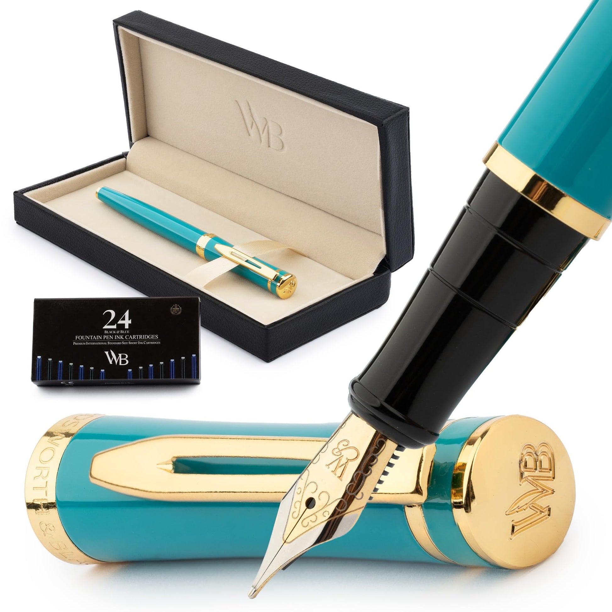 Wordsworth & Black Fountain Pen Set for Writing, Medium Nib, Turquoise