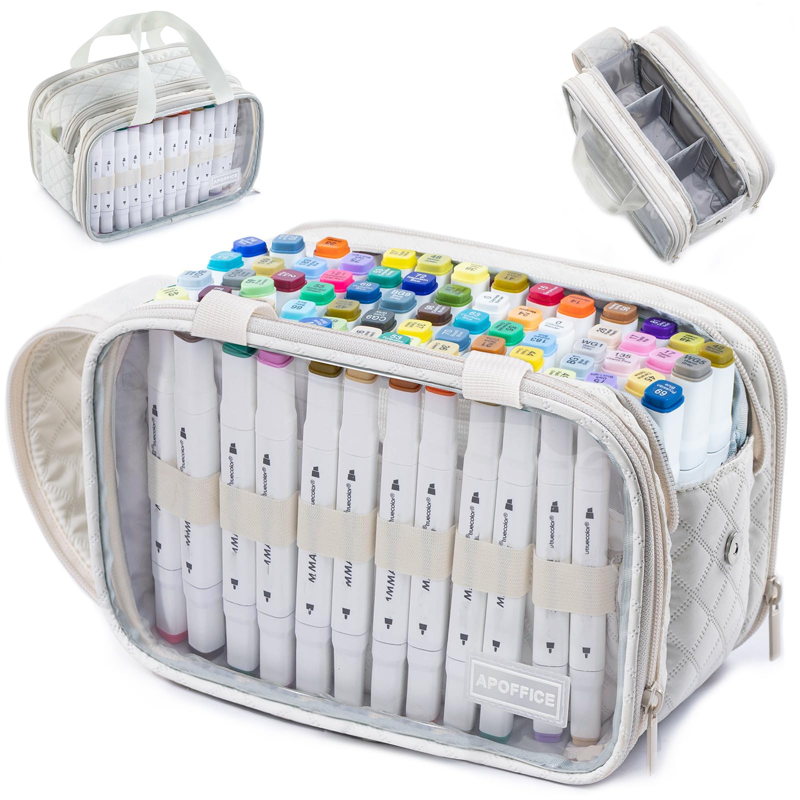 APOFFICE Marker Organizer Case – Holds 72-96Markers | Portable Art Marker Storage Bag with Clear