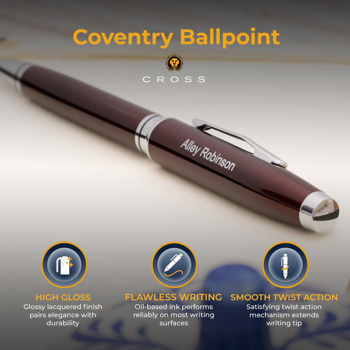 Cross Coventry Personalized Ballpoint Pen in Red Lacquer with Chrome Trim