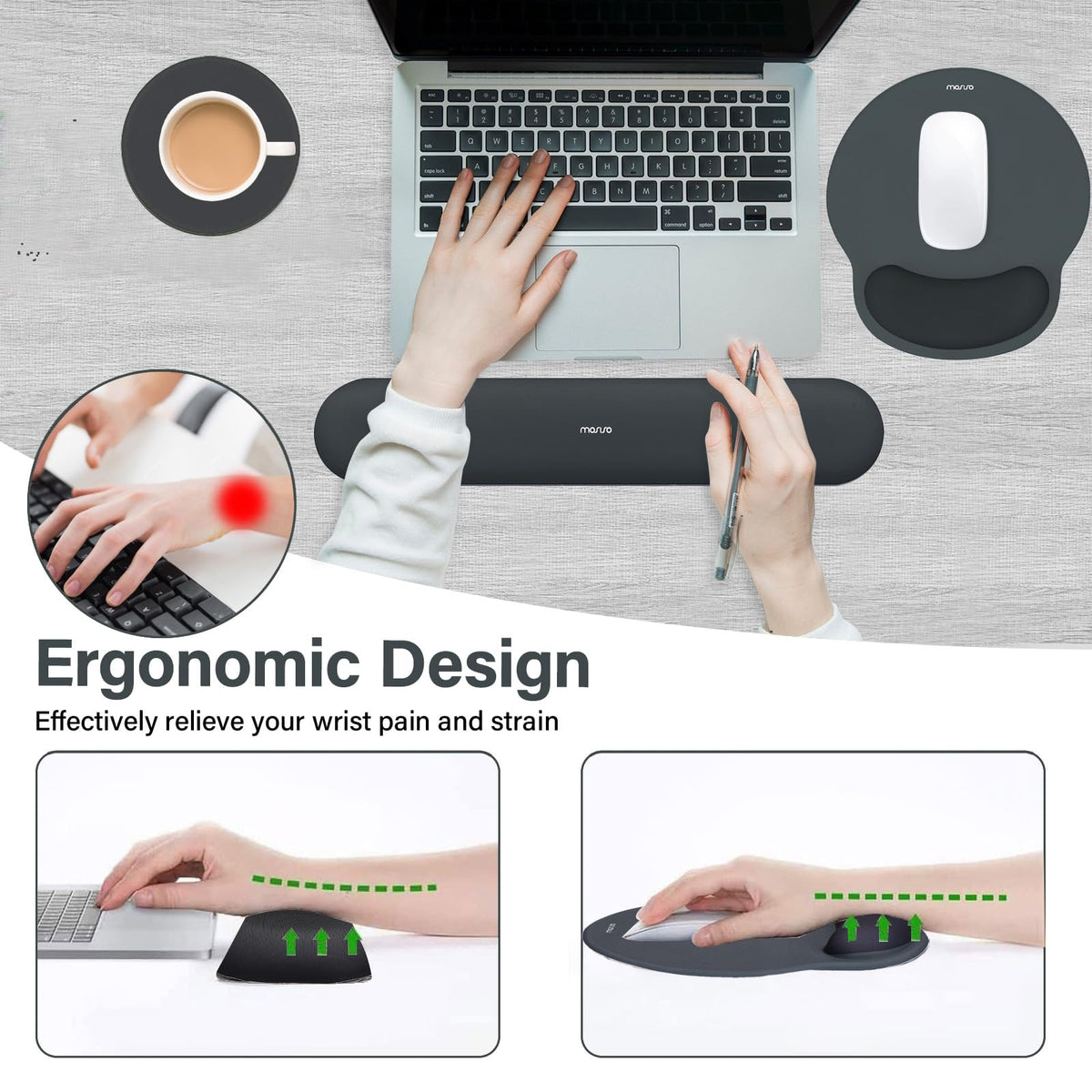 MOSISO Wrist Rest Support for Mouse Pad&Keyboard Set, Slate Gray