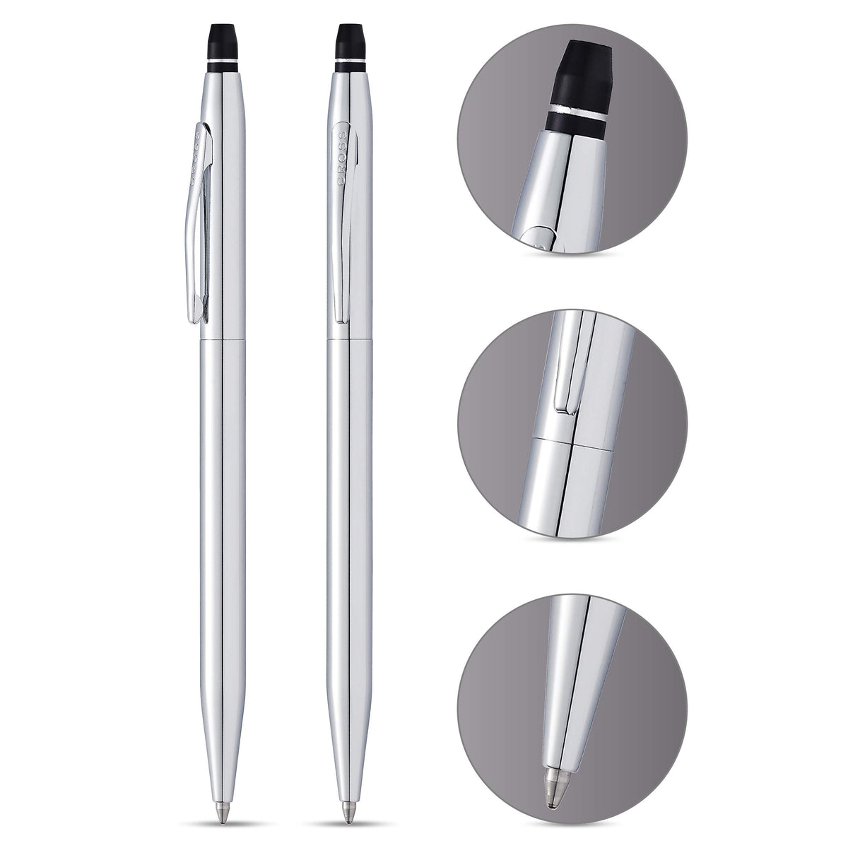 Cross Click Polished Chrome Ballpoint Pen, Black Contrasting Clicks, High-End Pen, Smooth Writing