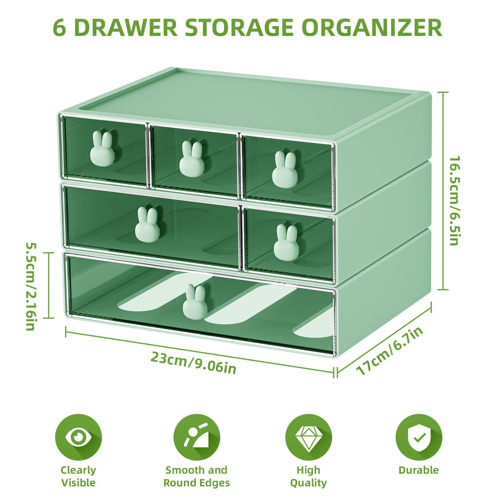Marbrasse Desk Organizer with 6 Drawers, 3 Tier Stackable Storage Drawers Plastic Makeup Storage