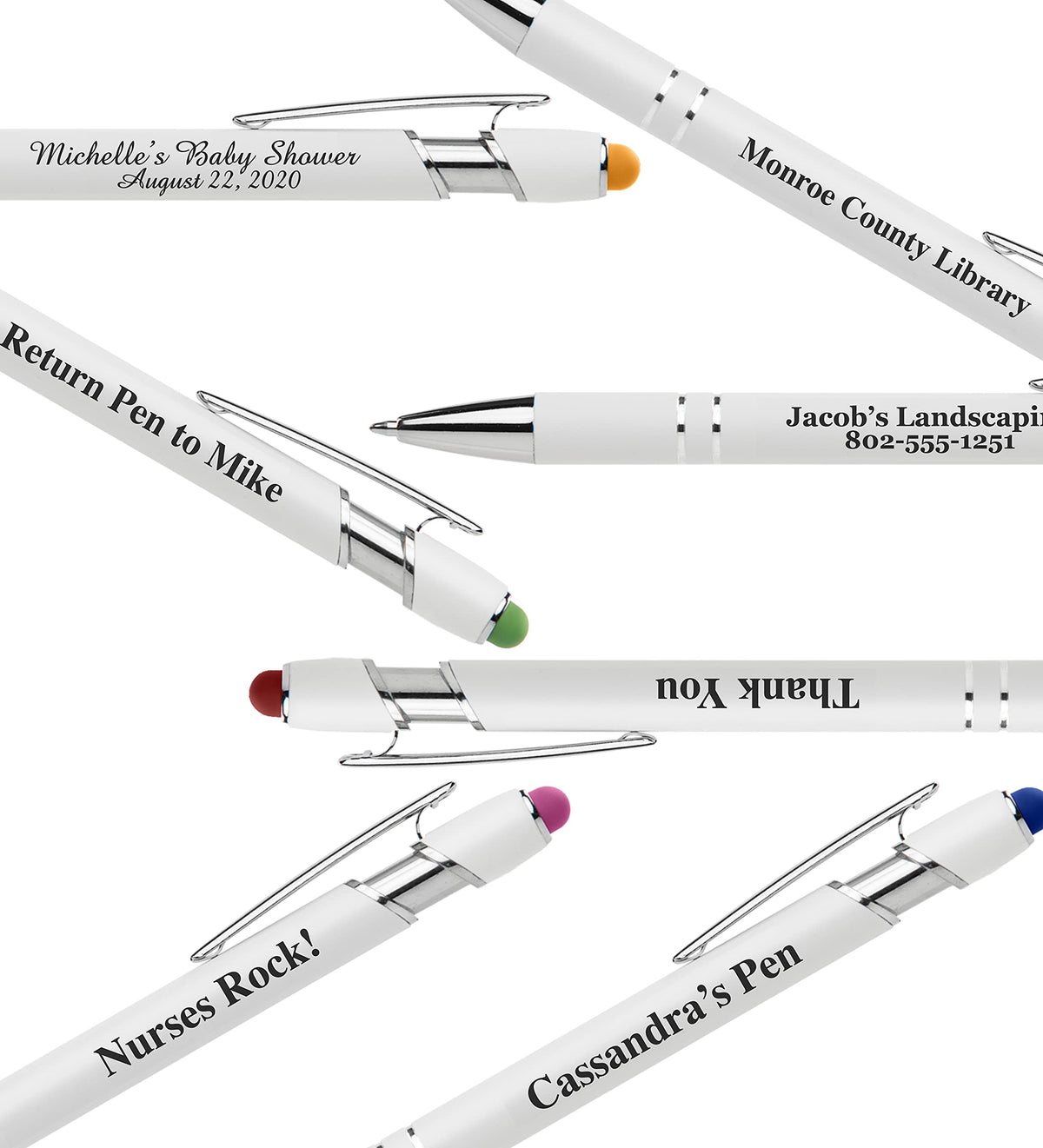 ExpressDesigns™ - Premium Custom Pens with Stylus | Beautiful White | Personalized Soft-Touch Metal