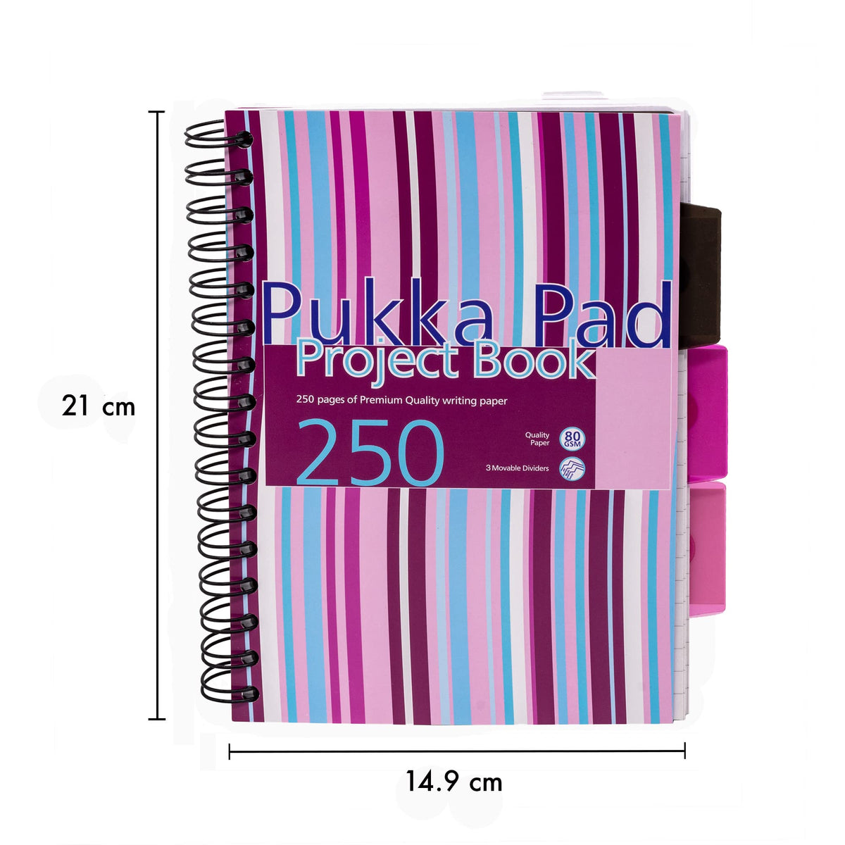 Pukka Pad, A5 Striped Project Notebook 3-Pack - 21 x 14.9cm - Wirebound Notebook with 8mm Feint