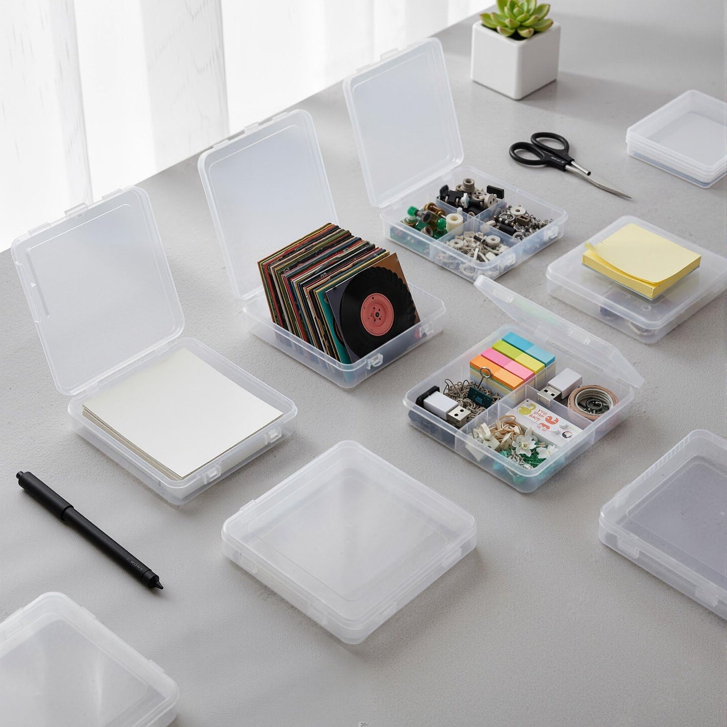 Jetec 6 Pieces Small Clear Plastic Storage Box, 5.9 x 5.9 x 1.5 Inch