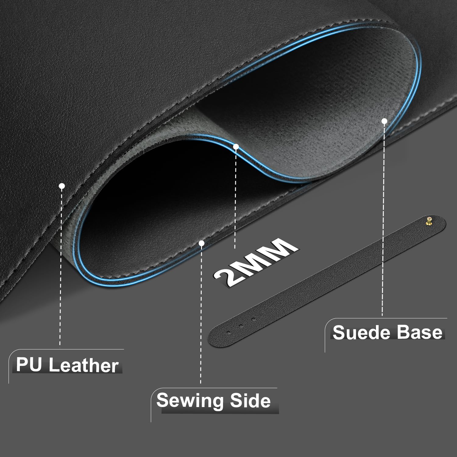 Leather Desk Pad Protector, 39.4'' X 17'' Large Mouse Pad, Office Desk Mat, Non-Slip PU Leather &