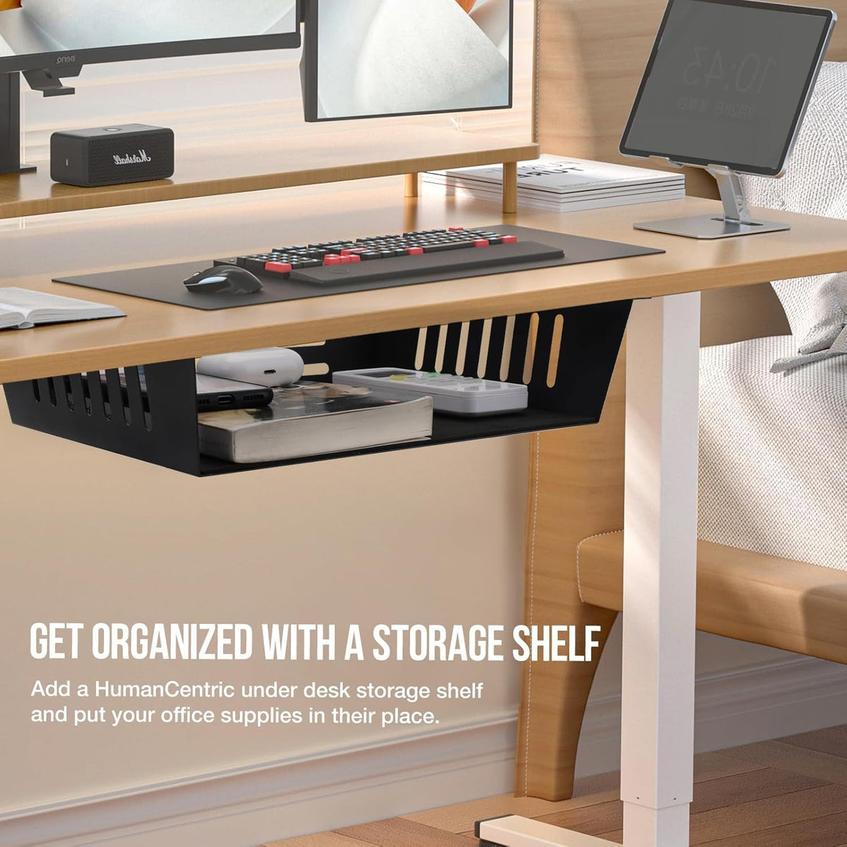 Neiteli 2 Pack Under Desk Shelf-Metal -Black Under Shelf Storage for Office Tables &