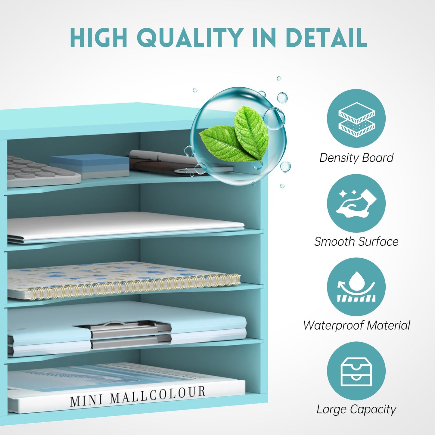 5 Tier Wood Desk Organizer, Mail Sorter and Paper Organizer for Desk, Blue
