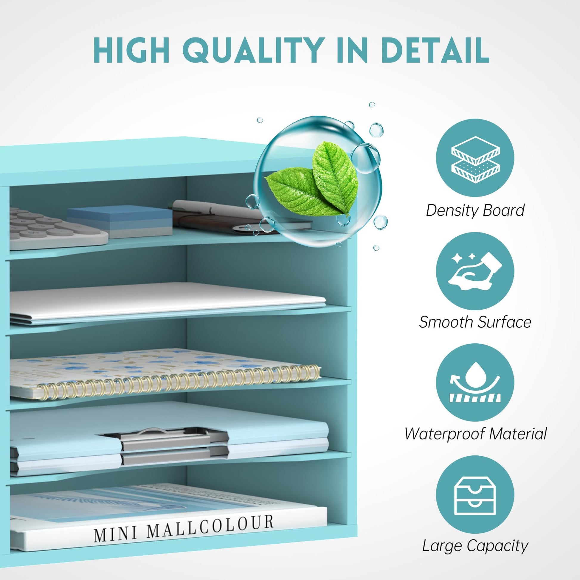5 Tier Wood Desk Organizer, Mail Sorter and Paper Organizer for Desk, Blue