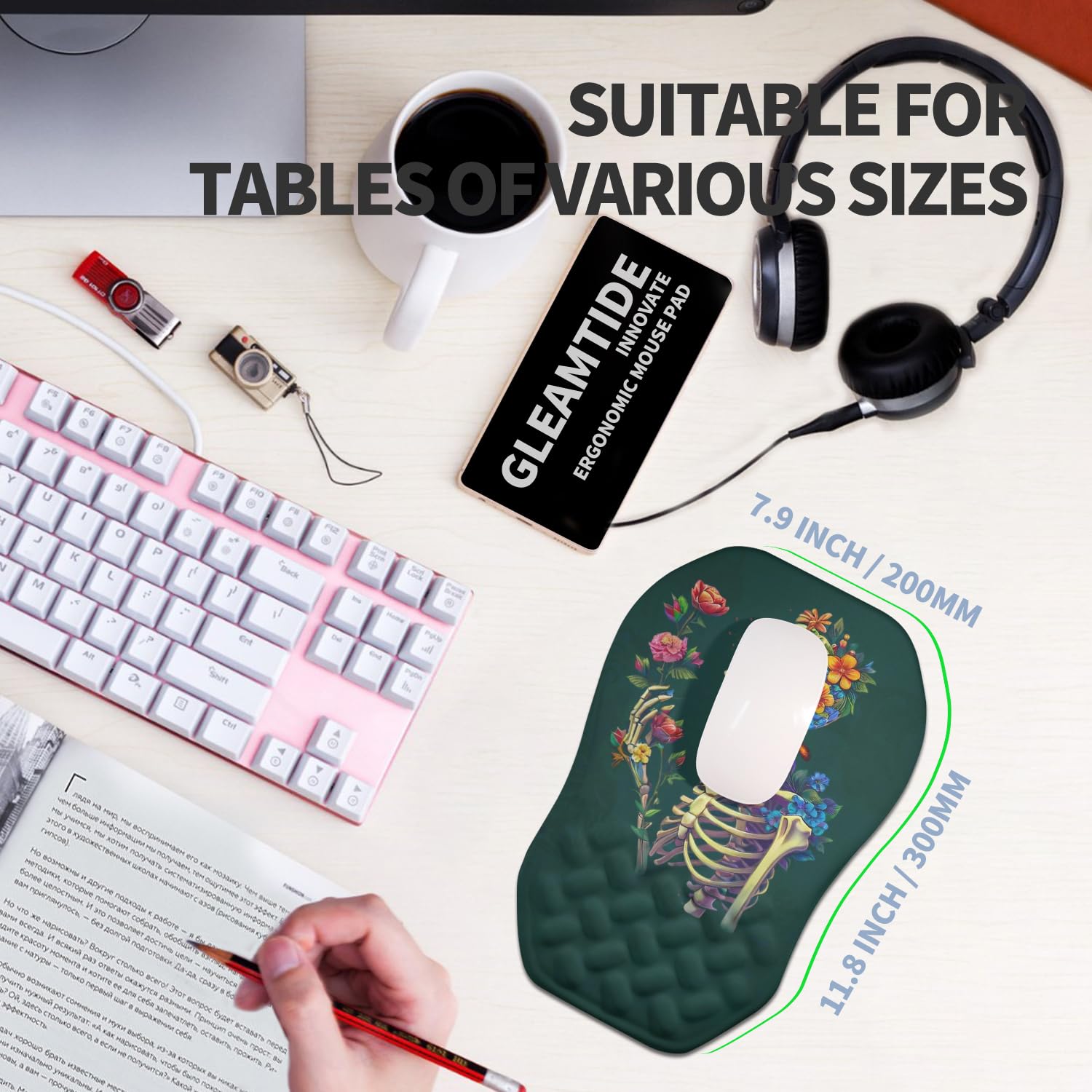 Gleamtide Ergonomic Raised Mouse Pad Wrist Support with Bilateral Slope Memory Foam Mousepad for