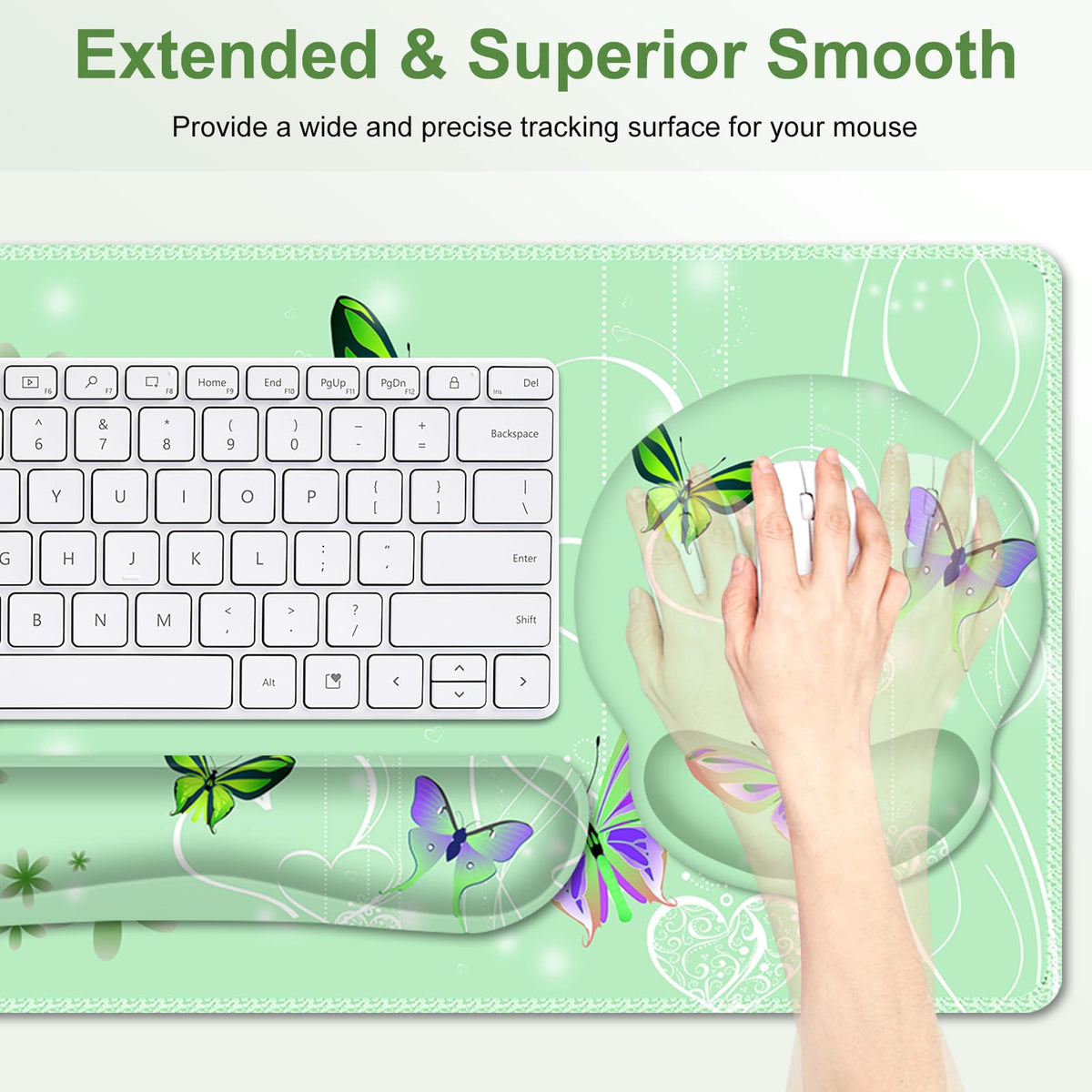 Mint Green Butterflies Florals Mouse Pad, XXL Large Desk Mat Extended Reading Desk pad, 4PCS