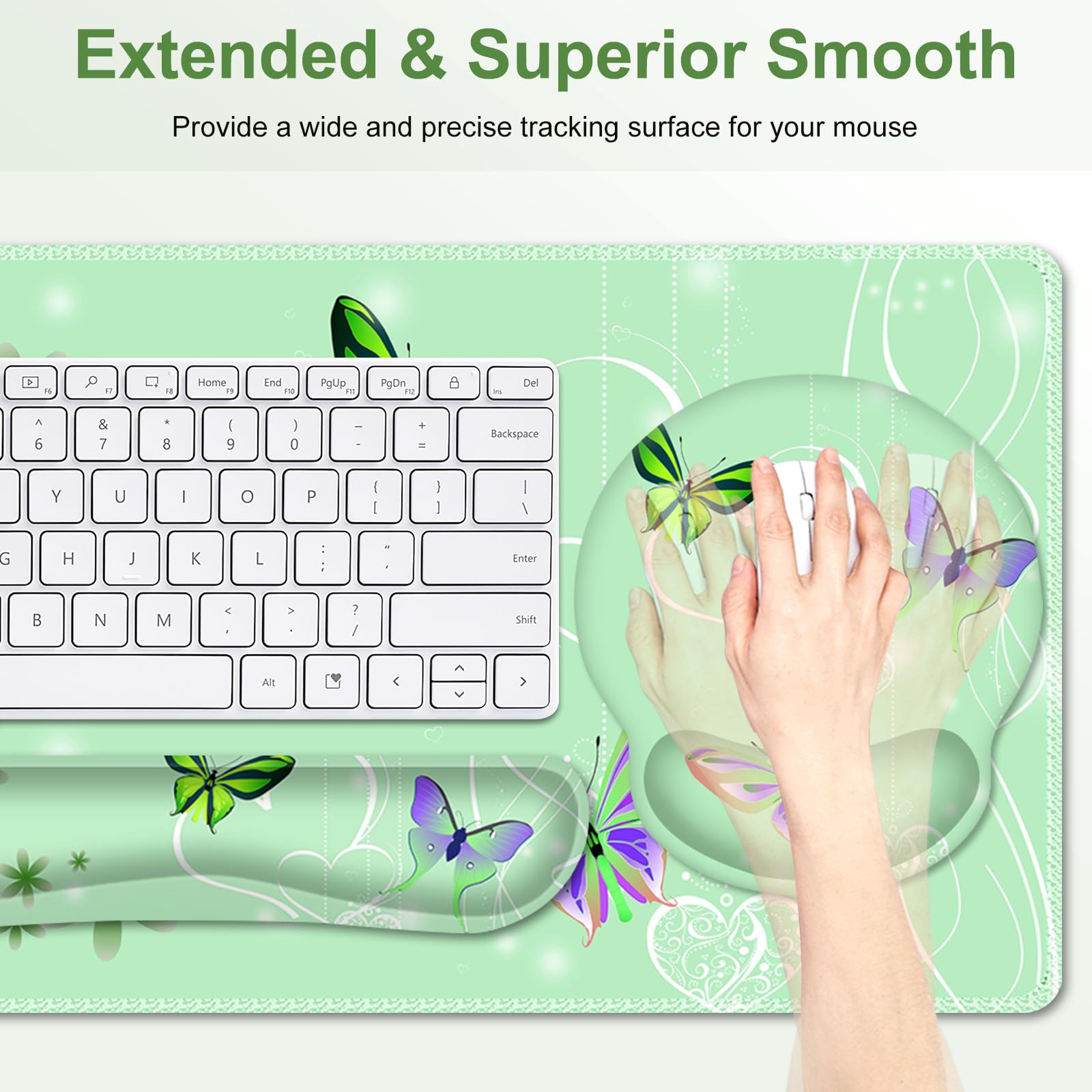 Mint Green Butterflies Florals Mouse Pad, XXL Large Desk Mat Extended Reading Desk pad, 4PCS