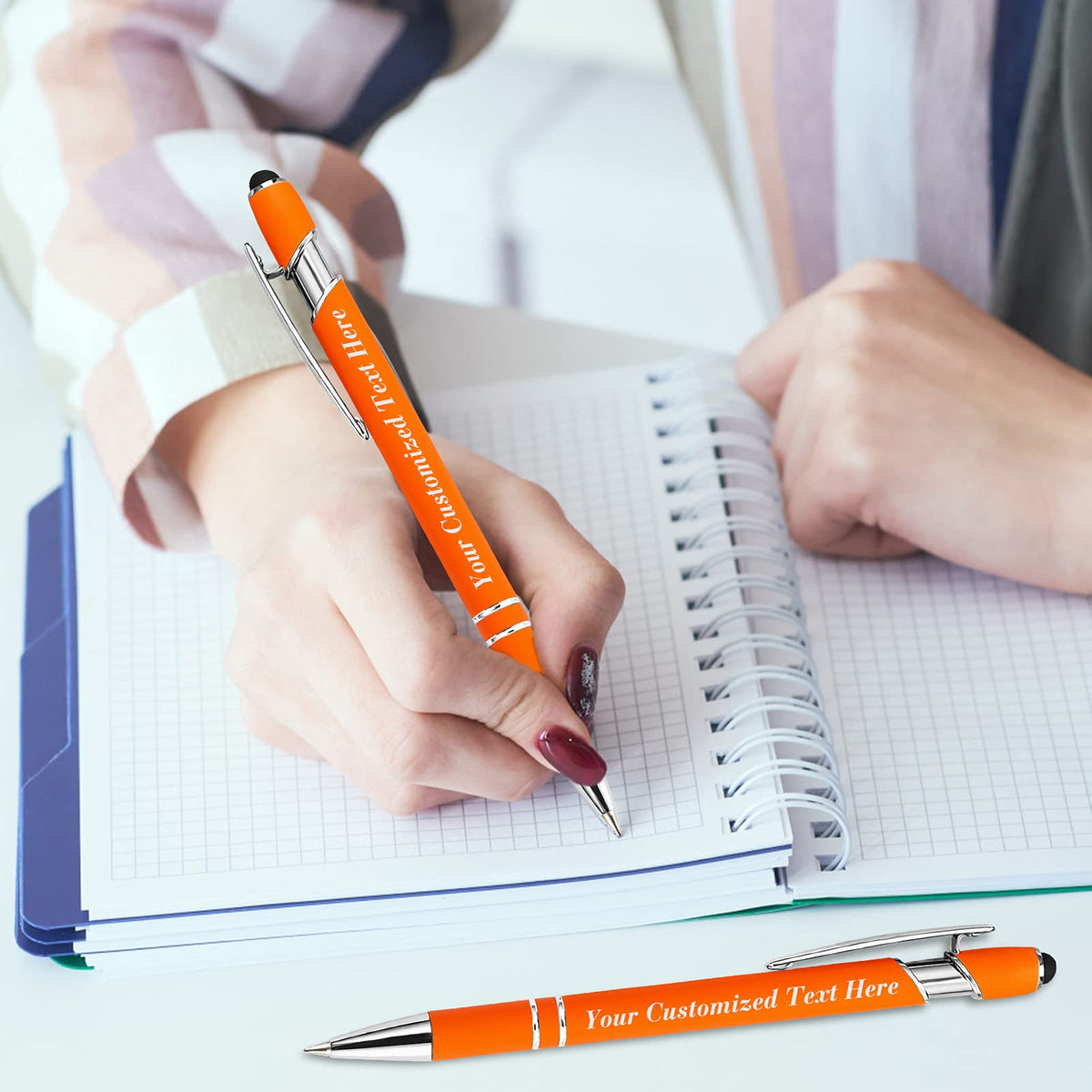 10 Pcs Personalized Pens in Bulk with Stylus Tip - Custom Print with Name 0.5 mm Soft Touch Medium
