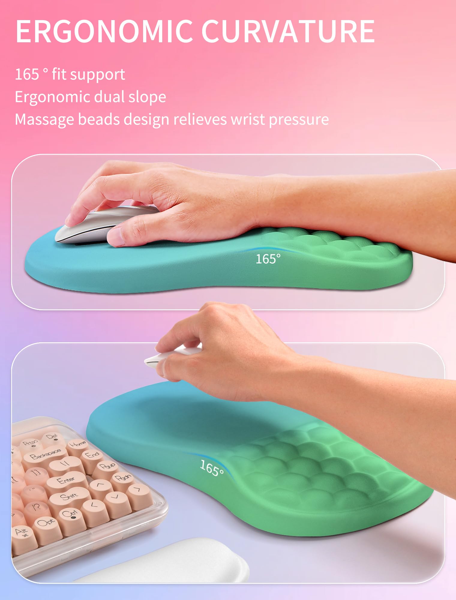 Hokafenle 2in1 Combination, Wave Keyboard Wrist Rest and Ergonomic Curvature Mouse Pad Wrist
