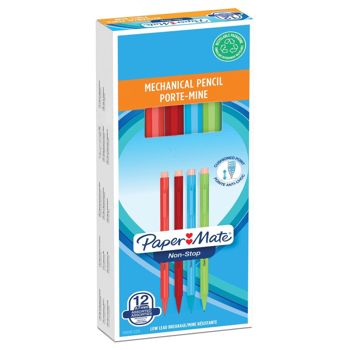 Paper Mate Non-Stop Mechanical Pencil | 0.7mm | HB #2 | Assorted Neon Barrel Colours | 12 Count