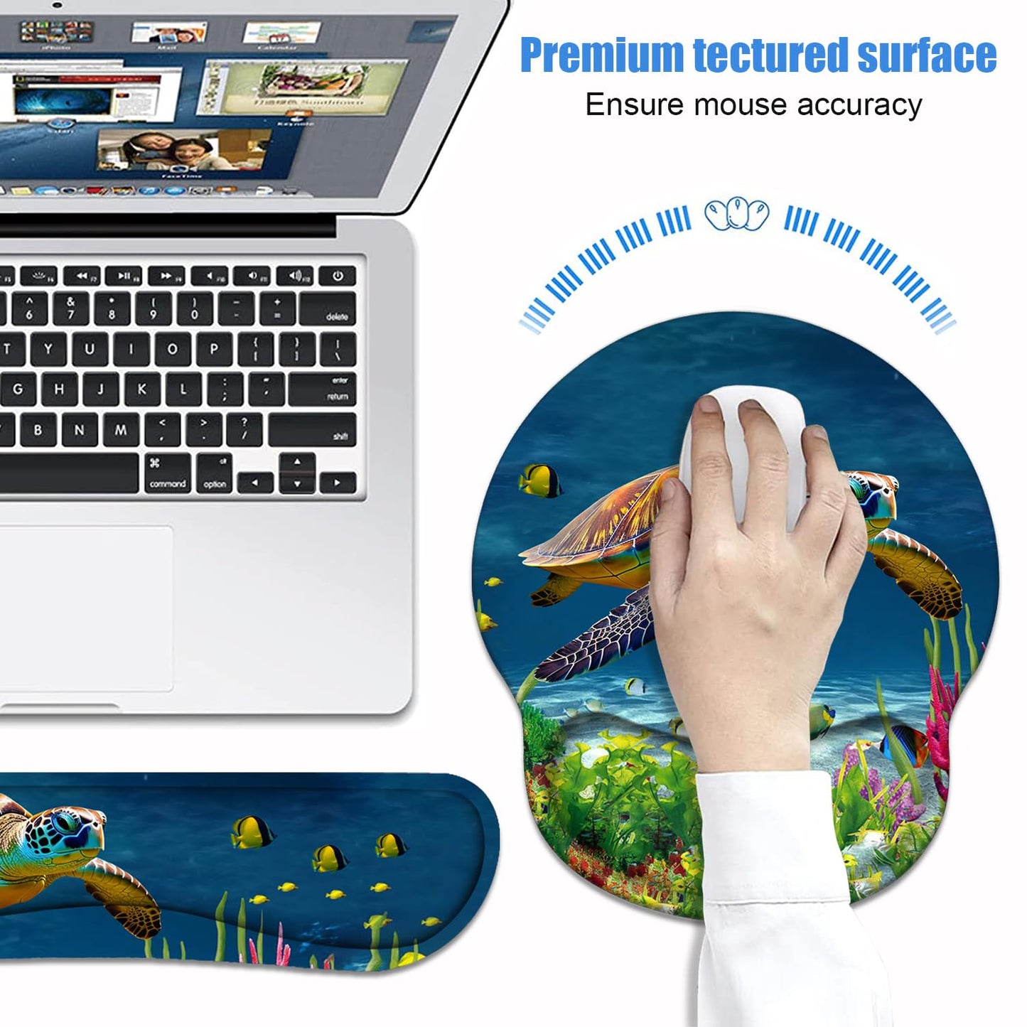 Keyboard Wrist Rest + Mouse Pad Wrist Support Set with Coasters, Non-Slip PU Base Ergonomic
