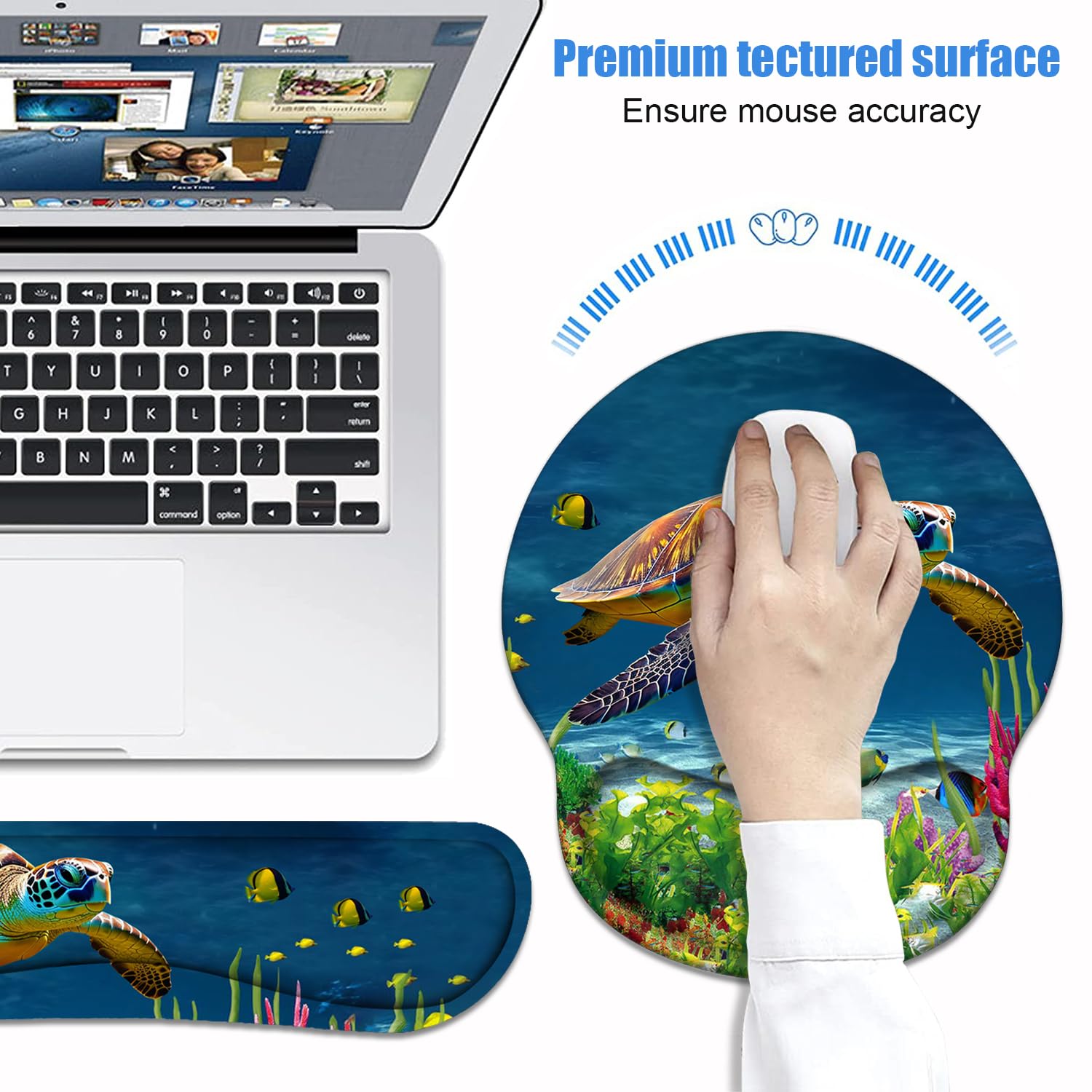 Keyboard Wrist Rest + Mouse Pad Wrist Support Set with Coasters, Non-Slip PU Base Ergonomic
