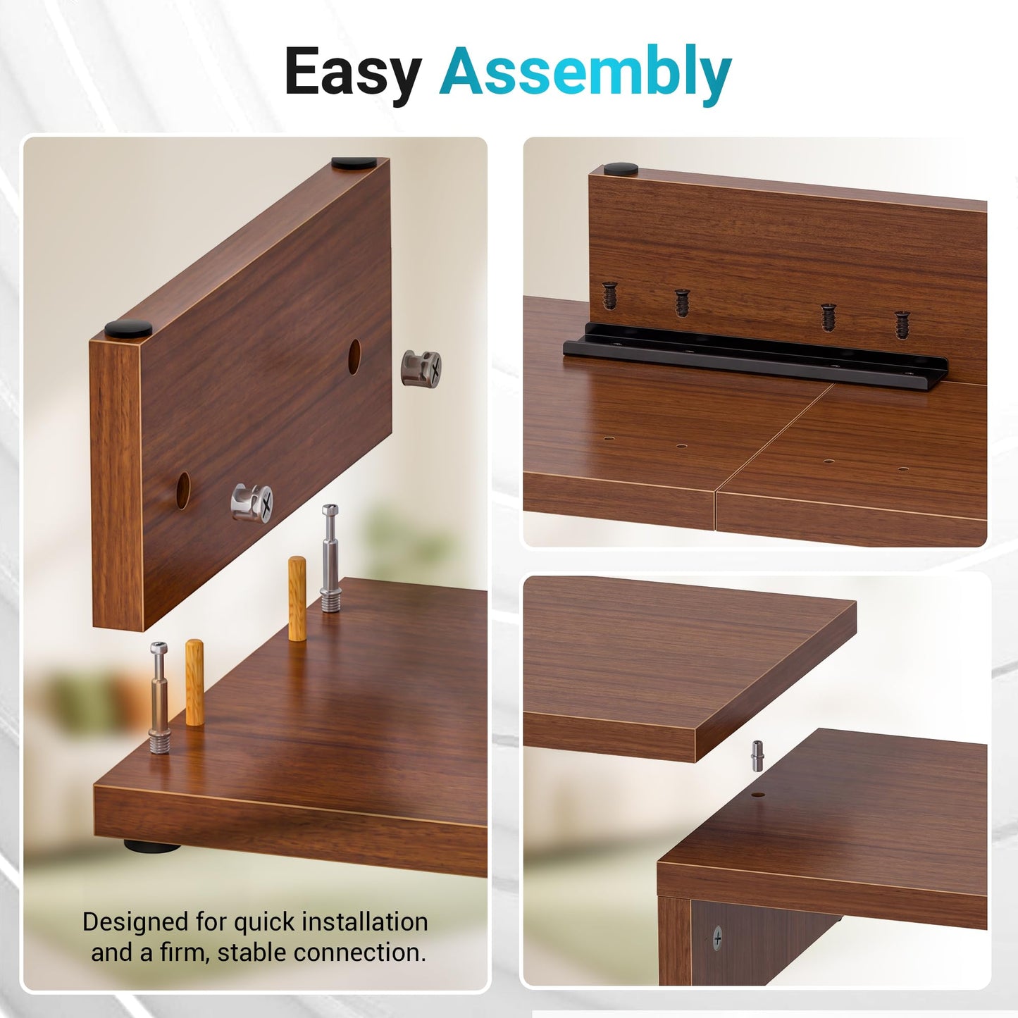 BONTEC Triple Monitor Stand Riser with Smartphone Holder, Walnut