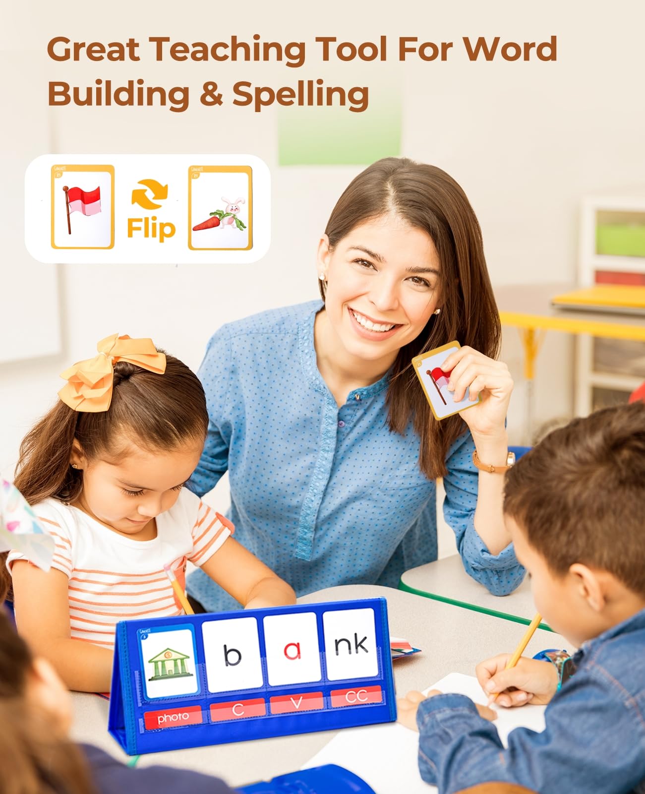 Gamenote CVCC & CCVC Word Builder Pocket Chart, Phonics & Sight Words