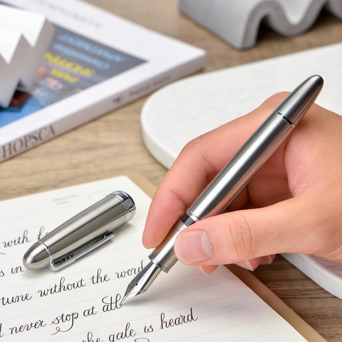Asvine J16 Solid Titanium Fountain Pen Jowo Fine Nib Piston Filling, Ink Window Design with Wrench