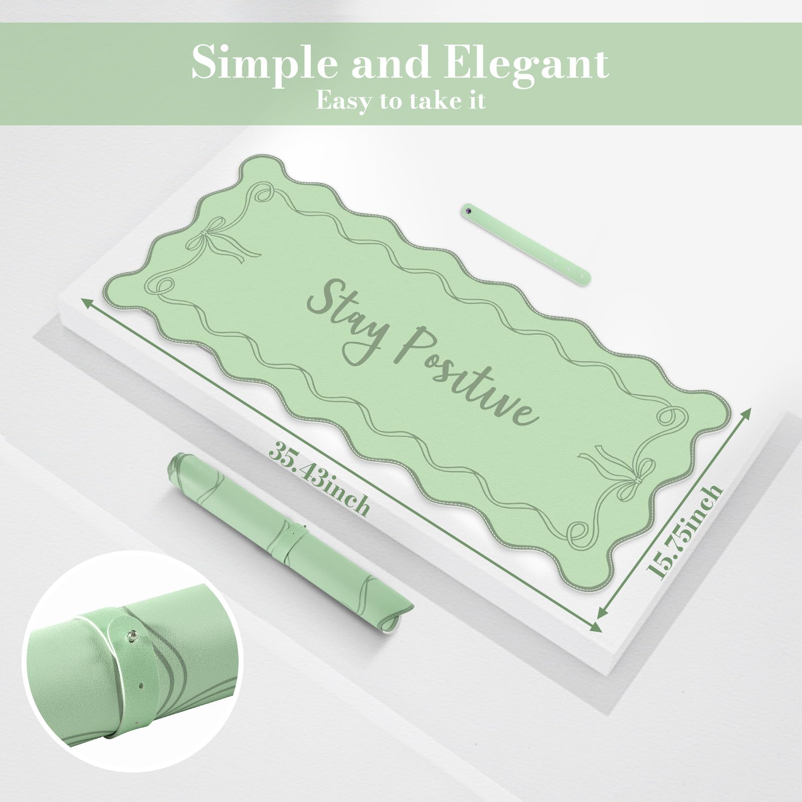 iCasso Green Scalloped Desk Cover Mat, Extra Large Mouse Pad, PU Leather Desk Pad Mat,Waterproof
