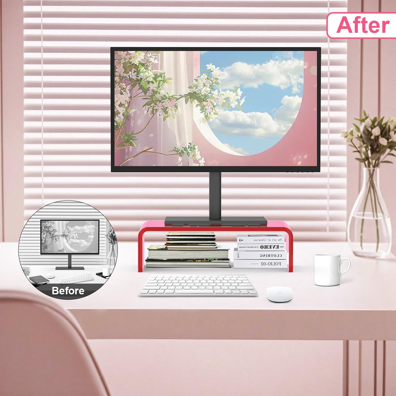 Beimu Acrylic Monitor Stand Riser Pink Laptop Stand Riser L15 xW7.5 xH4