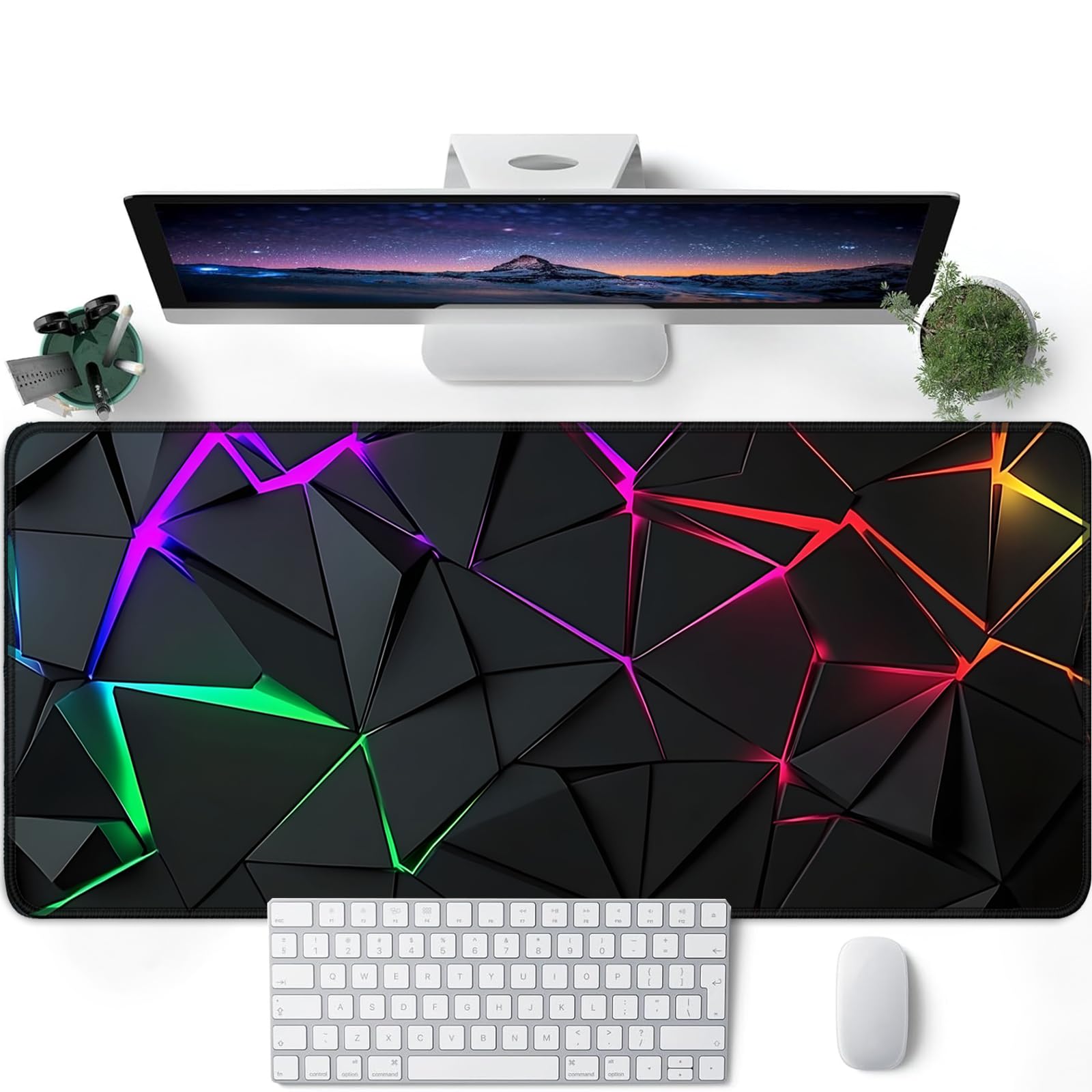 SparkLia Blacklight Geometric Gaming Mouse Pad – UV Reactive Large Extended Glow in the Dark