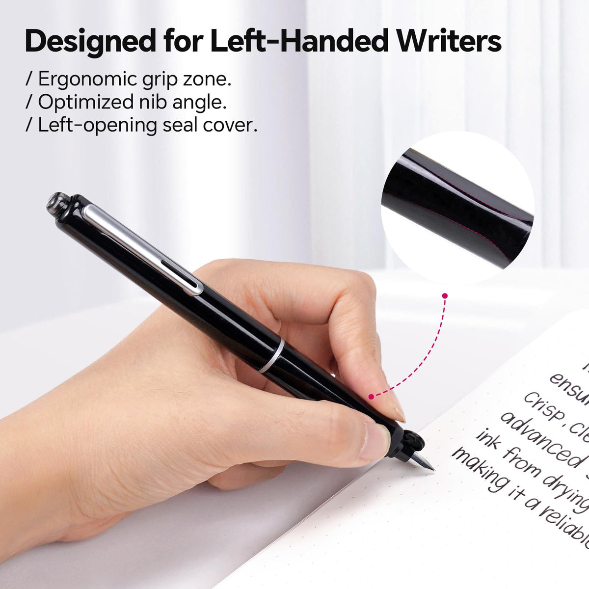 WRITECH Fountain Pen Left Handed: Retractable Fine Nib Black Ink Clictek