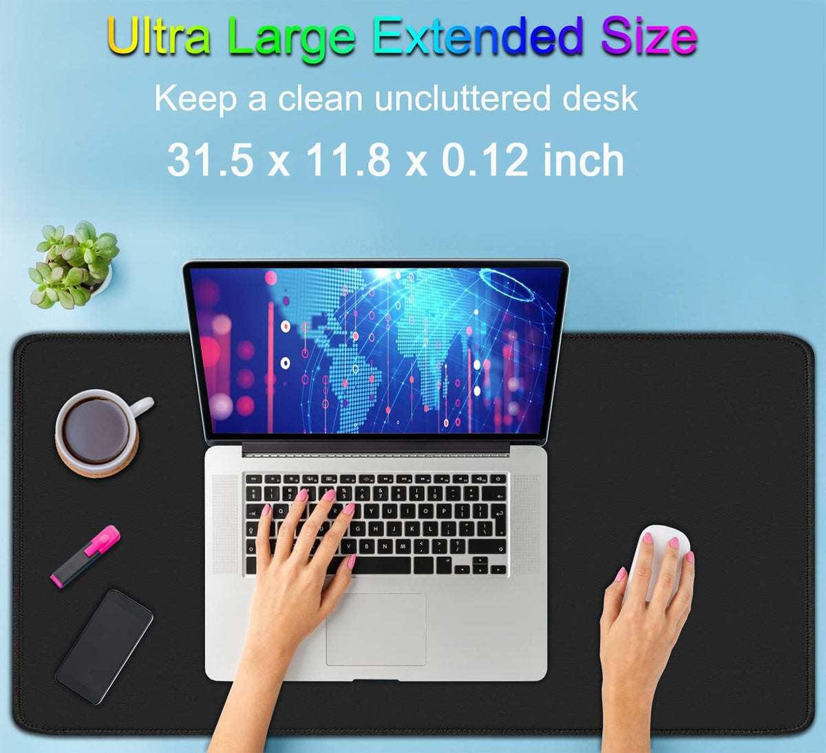 Large Mouse Pad, 31.5X11.8In Durable Non-Slip Natural Rubber Base Mousepad