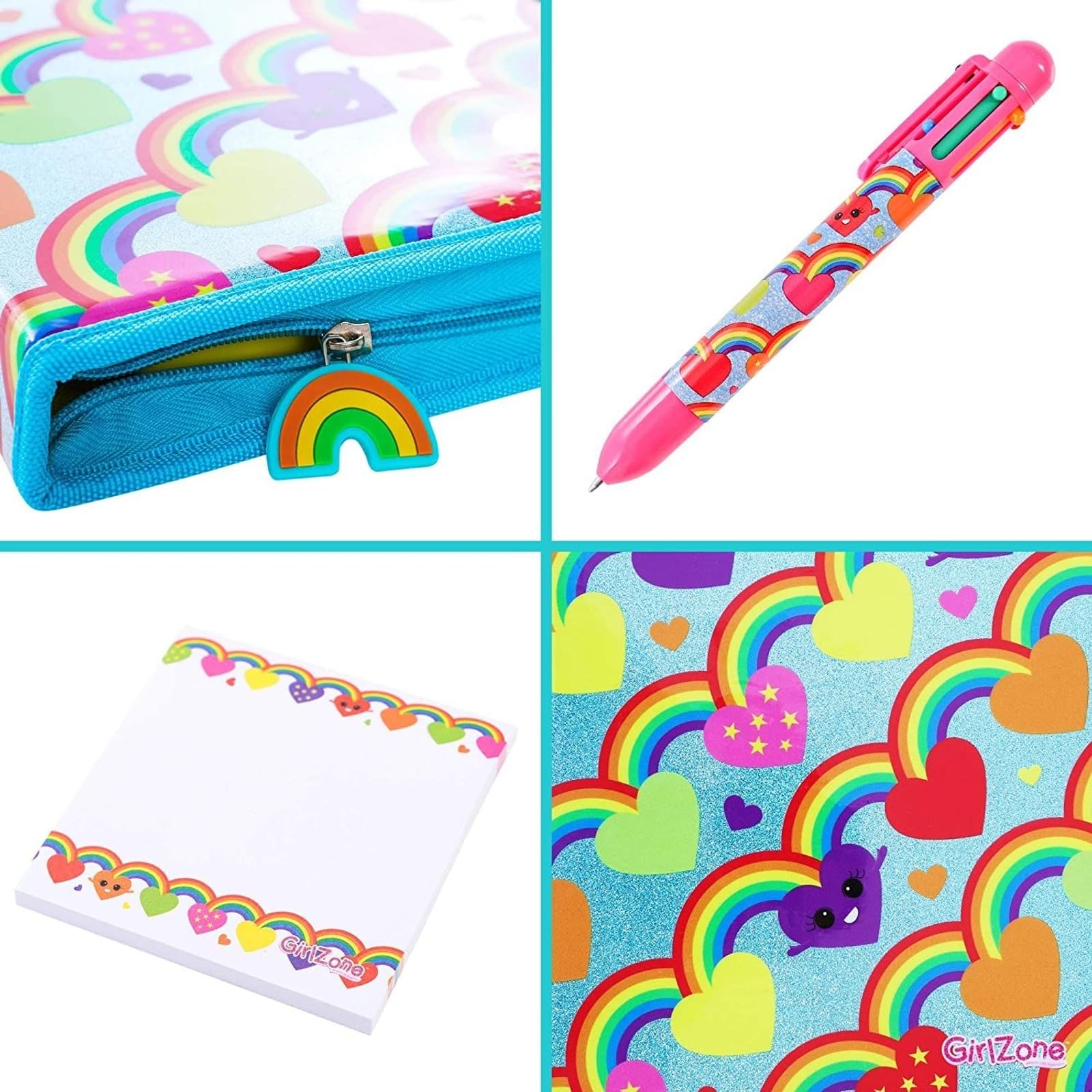 GirlZone 43-Piece Rainbow Filled Pencil Case with Supplies - Ages 7+ - Art Kit, Marker Binder &