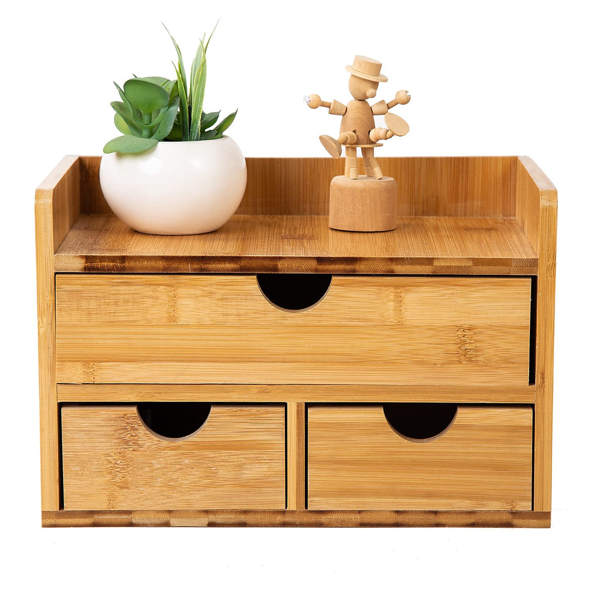 Rustic Bamboo Desk Organizer with Drawers,3-Drawer Desktop Storage Box