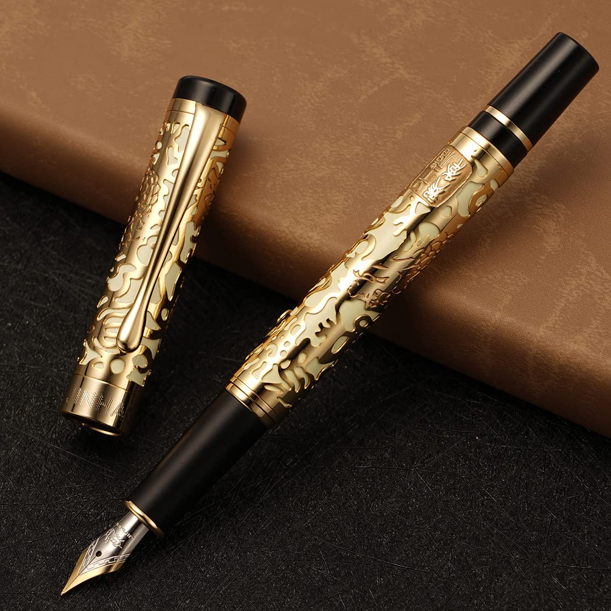 Vintage Jinhao 5000 Metal Fountain Pen Fine Nib 0.5mm Advanced Beautiful Dragon Texture Carving