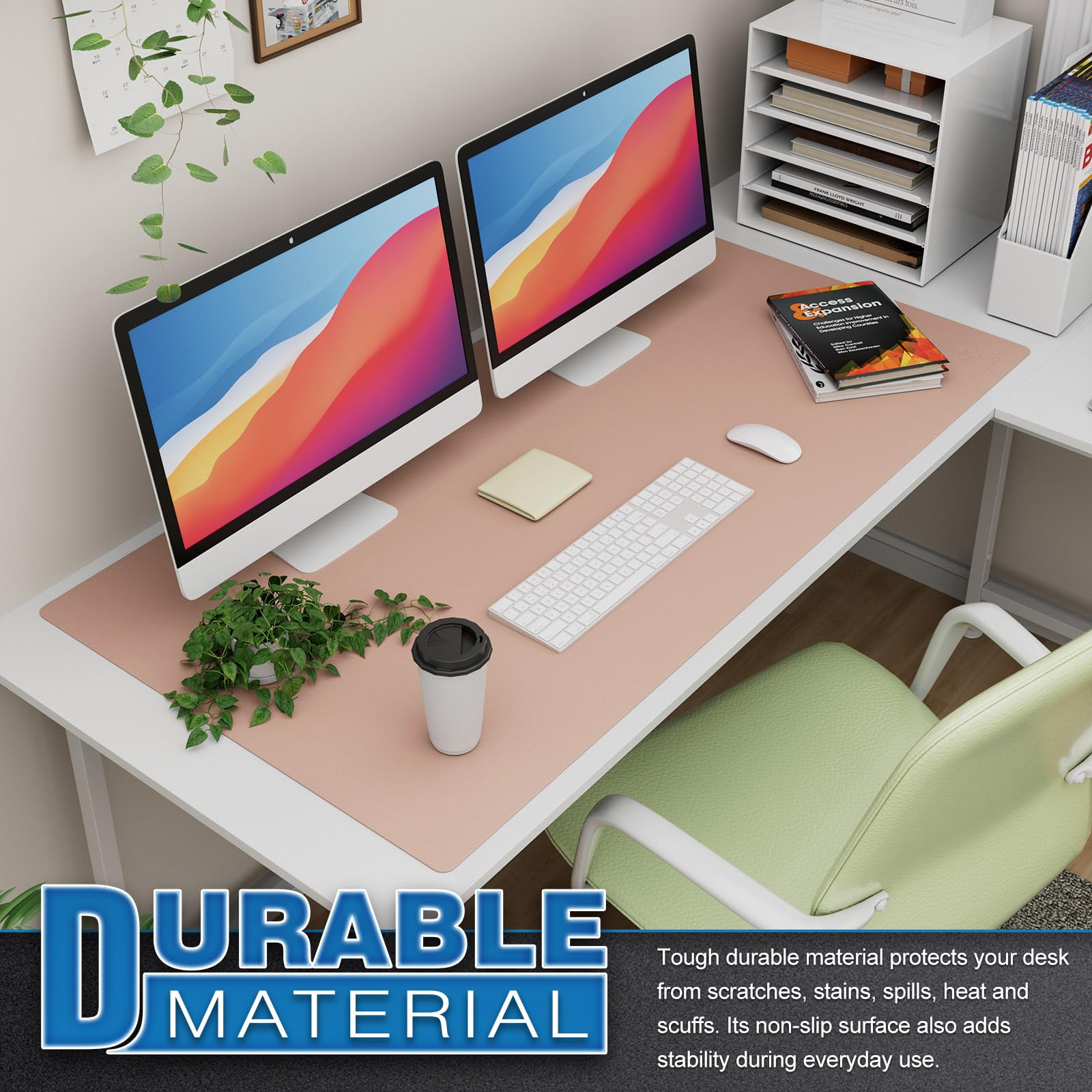 K KNODEL Extra Large Desk Mat, Leather Mouse Pad (47.2"x23.6", Pink)