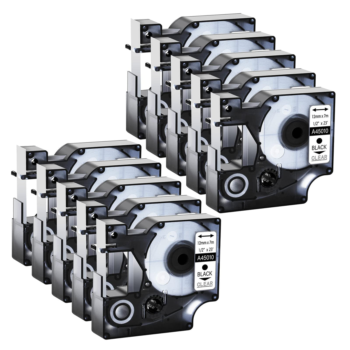 GREENCYCLE 10 Pack Compatible for DYMO D1 Label Maker Refill 45010 S0720500 Black on Clear, 1/2